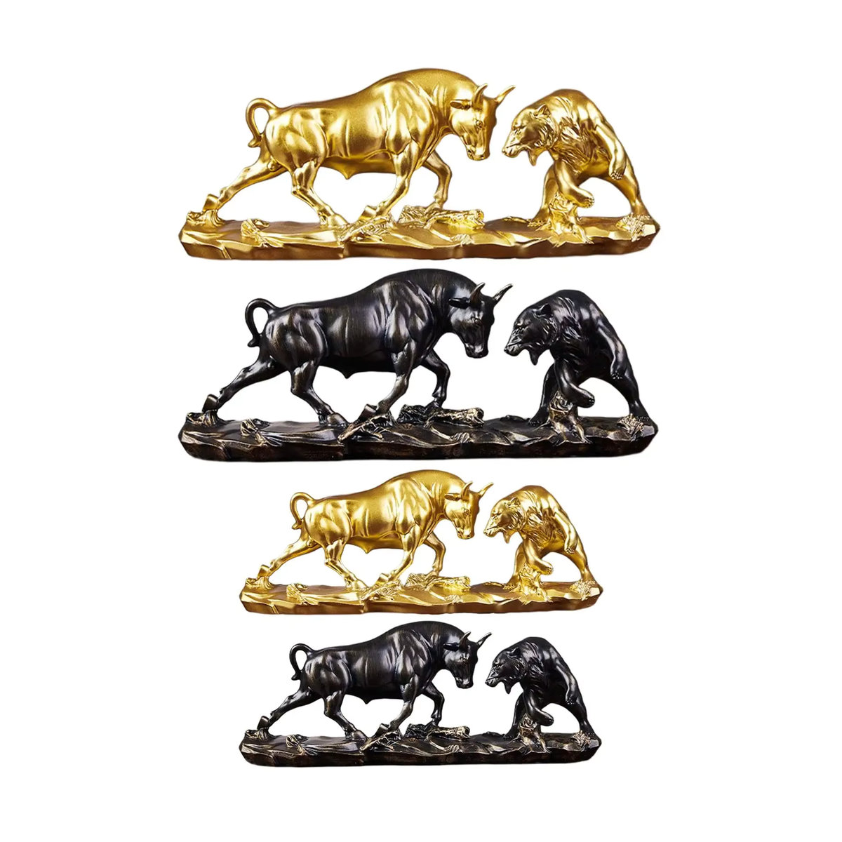 Kesoto Stier- und Bärkampffigur in Gold, dekorative Feng Shui Tierstatue aus Metall und Kunstharz für Schreibtisch und Regal - Bild 7
