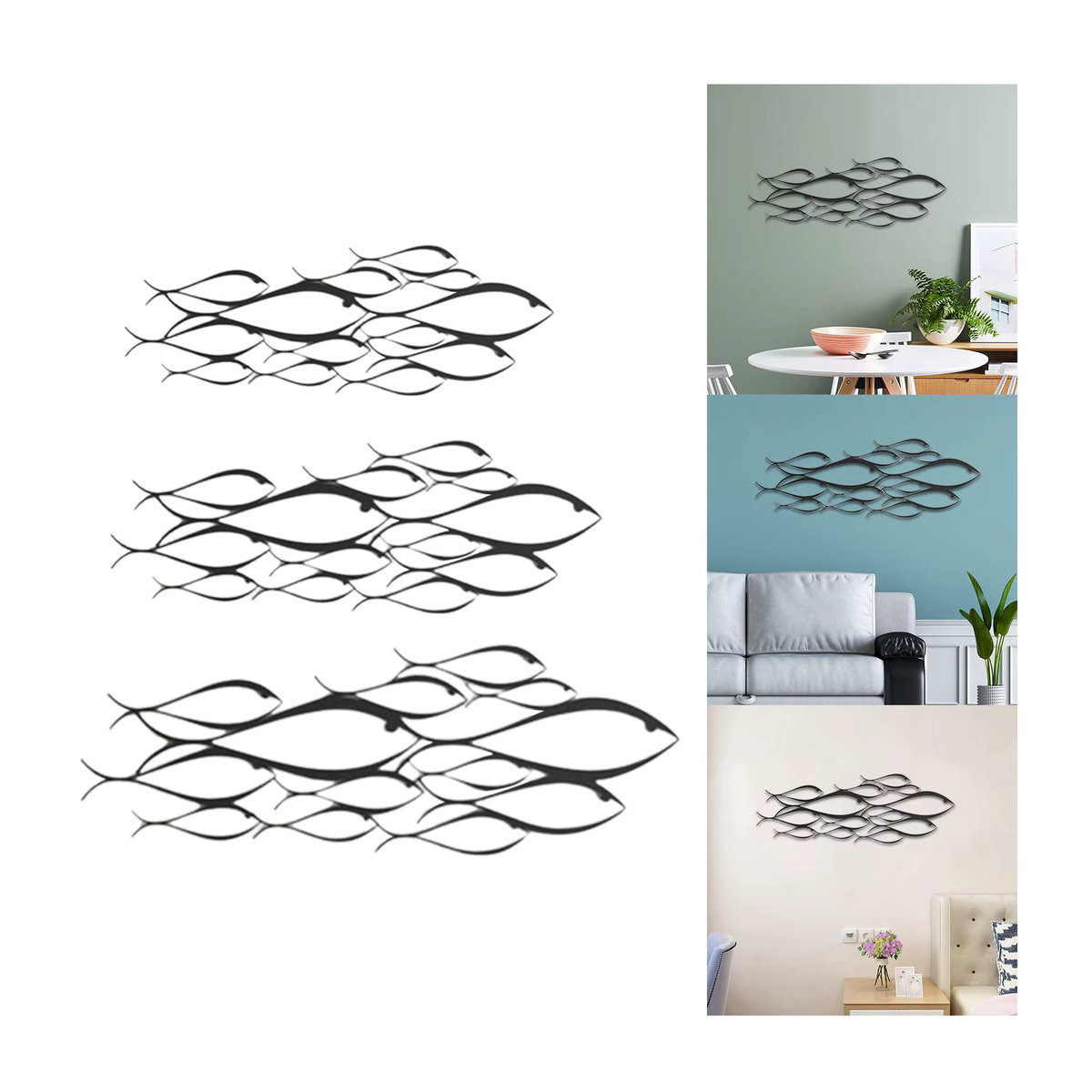 Kesoto Wandskulptur Fisch aus Metall in Schwarz als minimalistische Dekoration für Innen und Außen - Bild 3