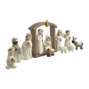Kesoto Weihnachts Krippe Figurenset aus Keramik und Kunstharz in Weiß für moderne Dekoration
