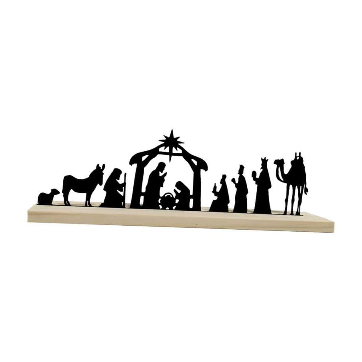 Kesoto Weihnachts-Krippen-Figurenset aus Metall in Schwarz mit Holzsockel, minimalistische Weihnachtsdekoration - Bild 4