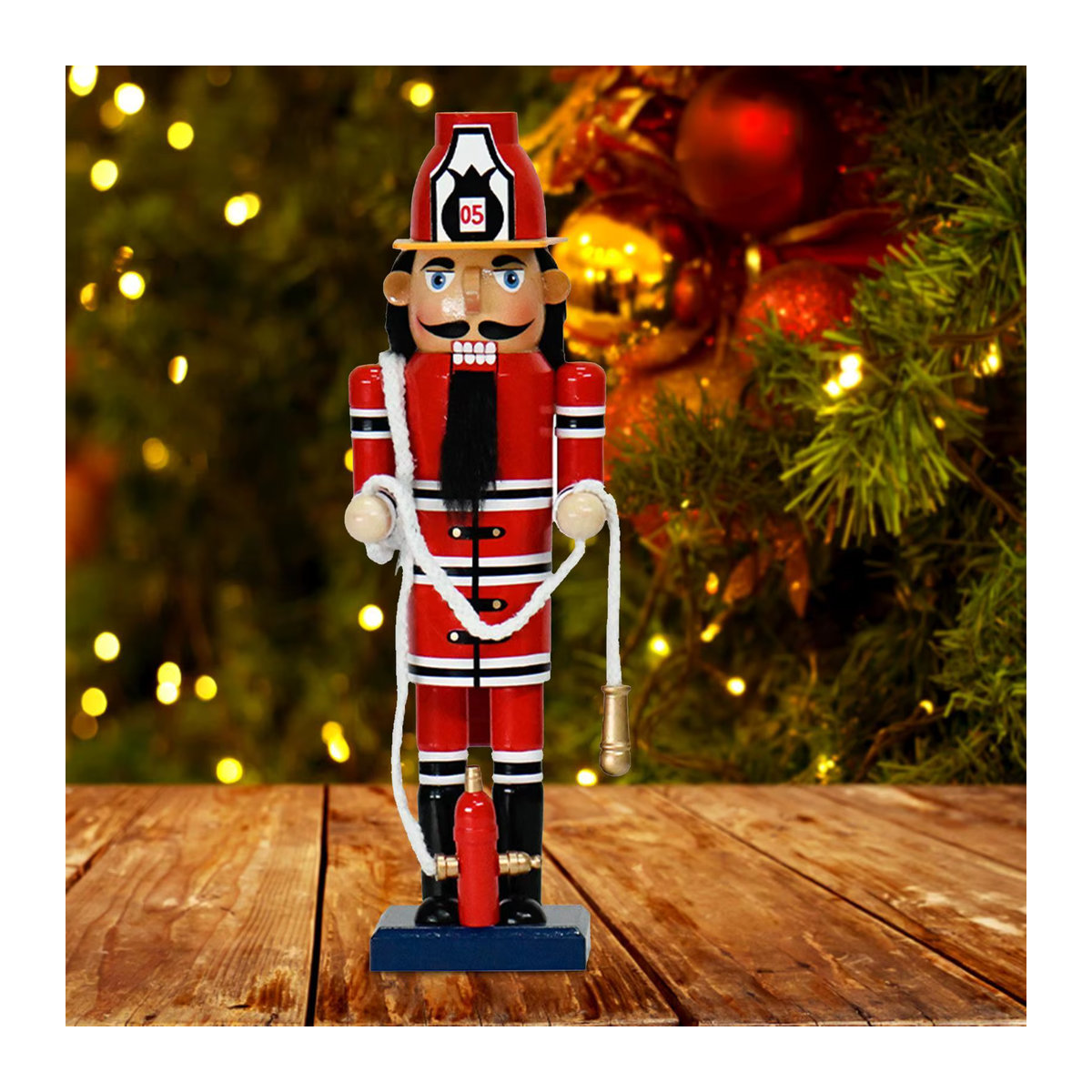 Kesoto Weihnachts Nussknacker Feuerwehr-Soldat aus Holz in Rot - Bild 2