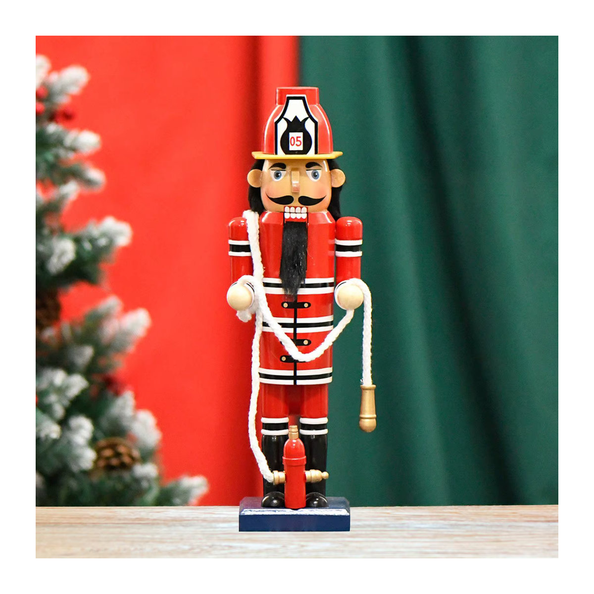 Kesoto Weihnachts Nussknacker Feuerwehr-Soldat aus Holz in Rot - Bild 4