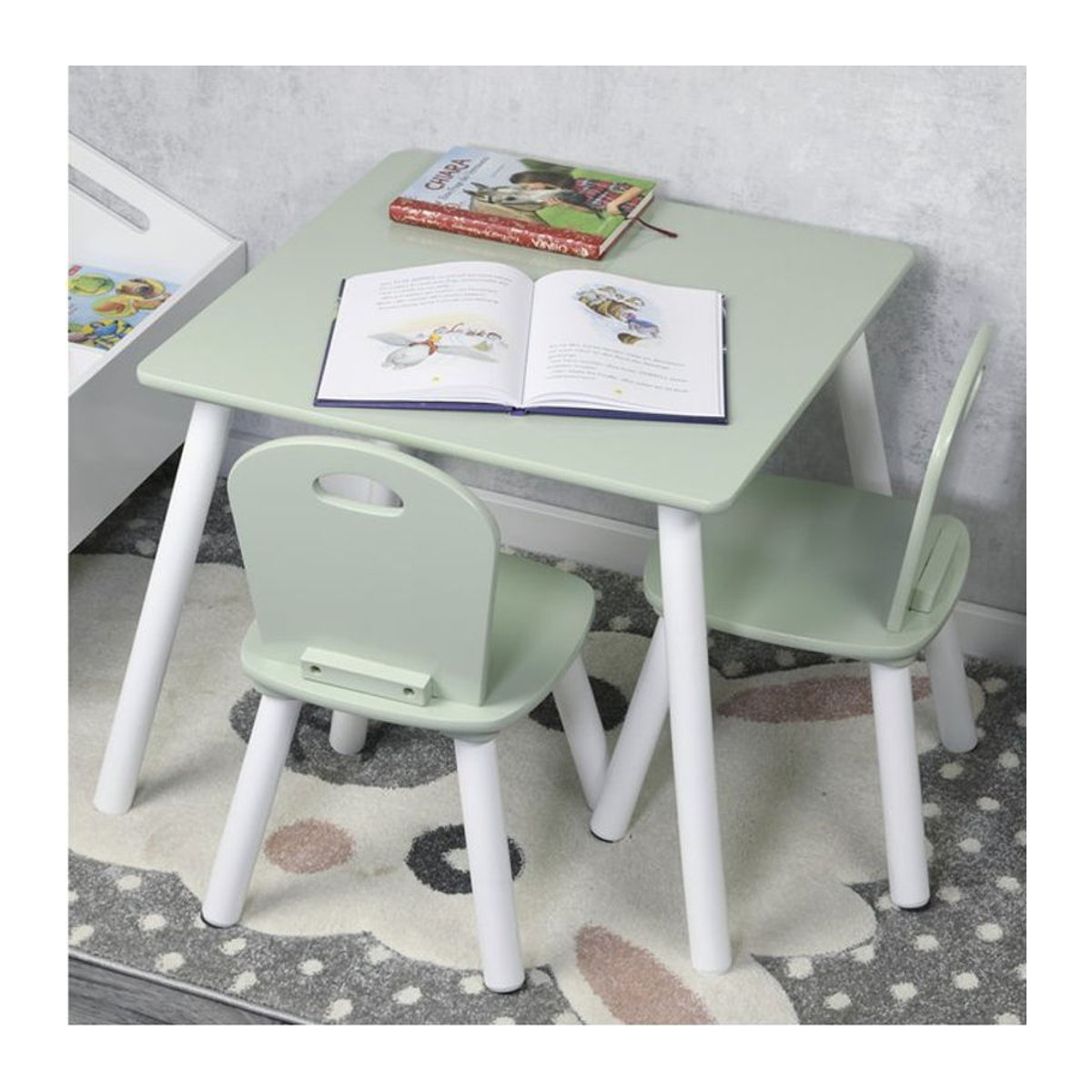 Kesper Kindertisch mit 2 Stühlen in Grün, B/H/L: 55 x 45 x 55 cm - Bild 3