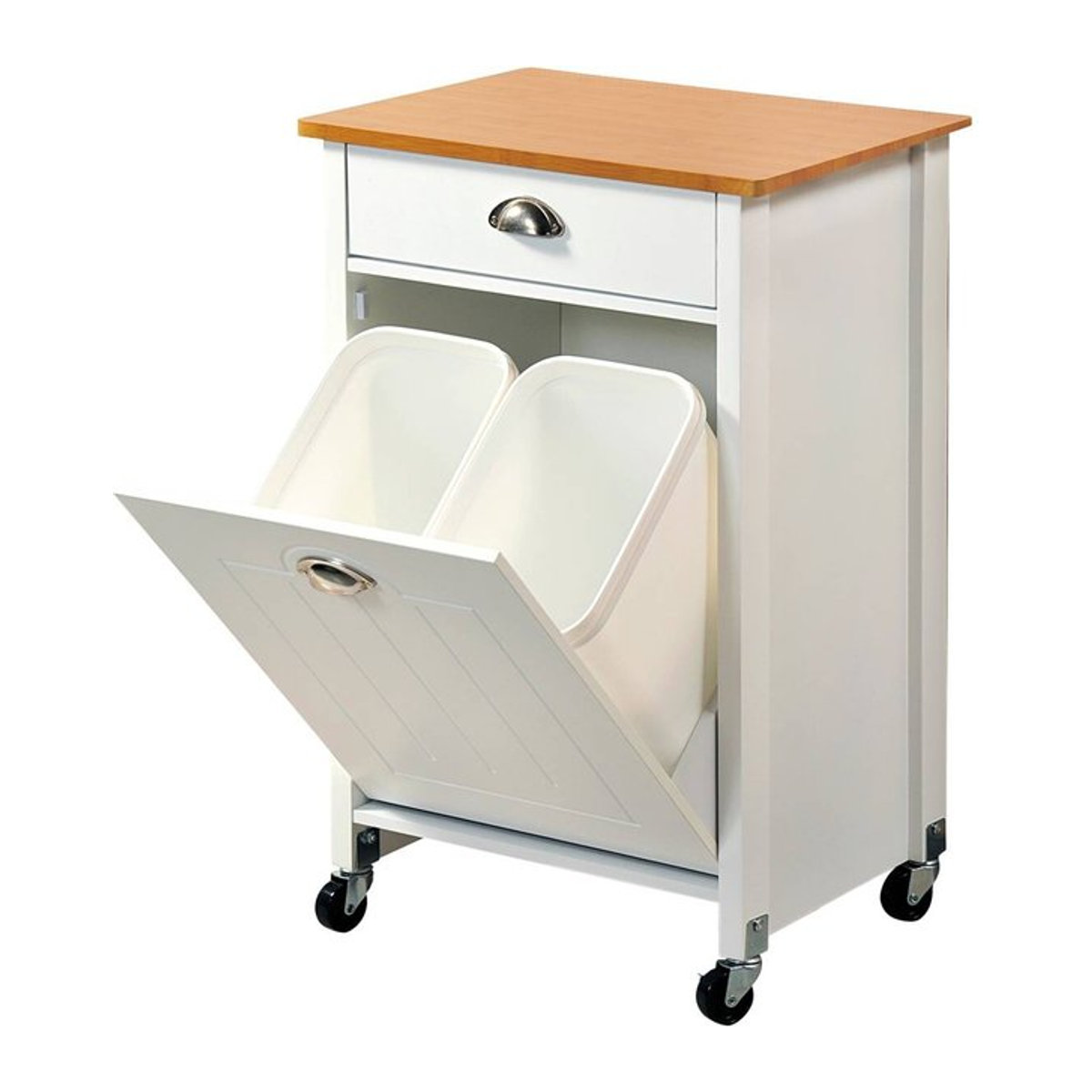 Kesper Küchenwagen mit Mülltrennsystem in Weiß und Bambusdekor B/H/T: 50 x 79 x 37 cm - Bild 1