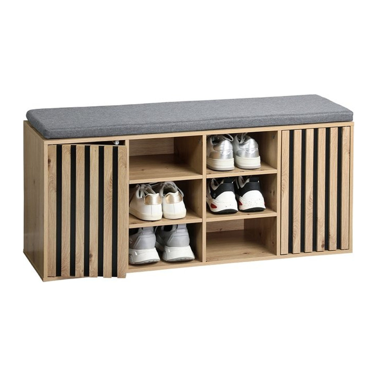 Kesper Schuhschrank in Eiche Natur mit Sitzkissen aus Stoff im skandinavischen Design - Bild 1