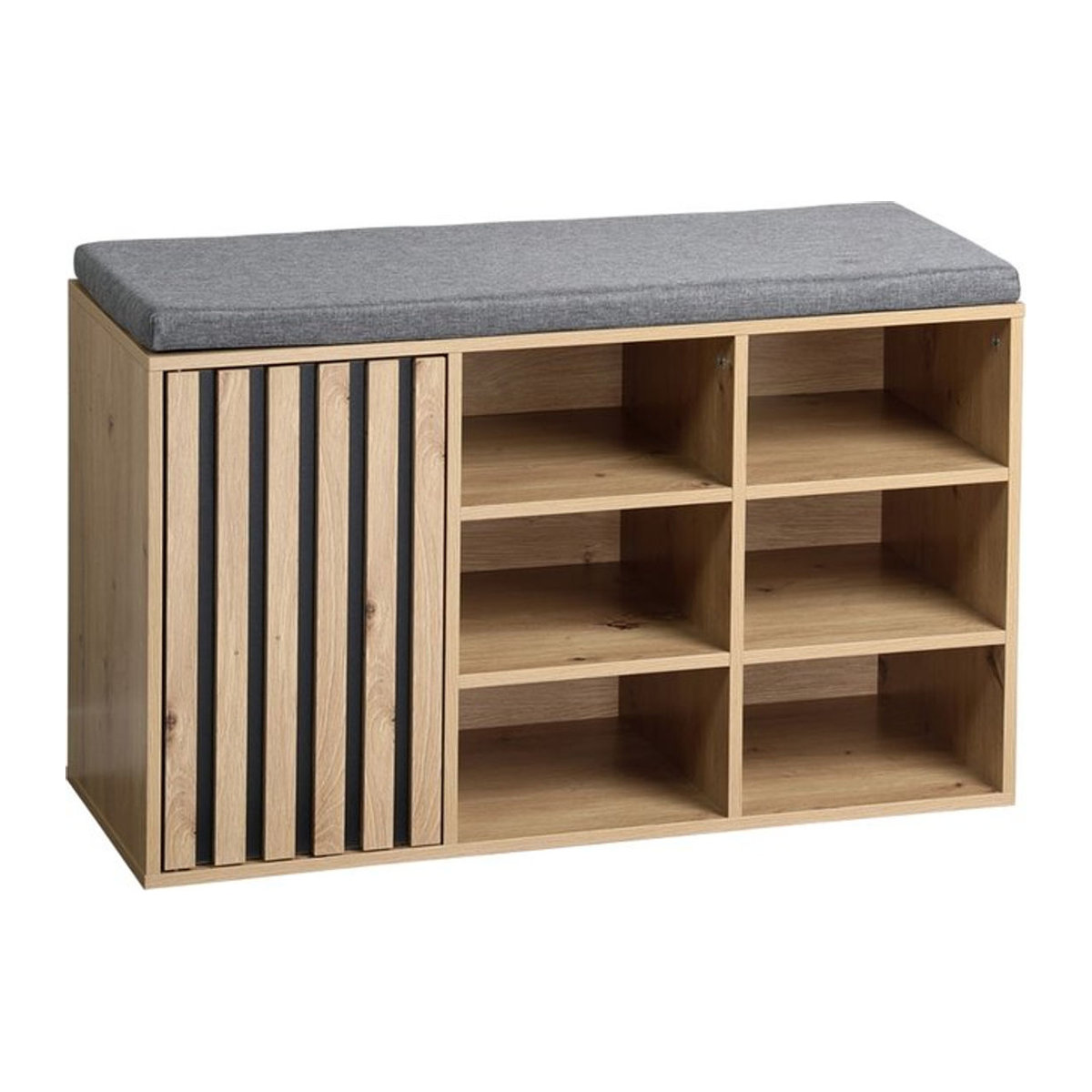 Kesper Schuhschrank mit Sitzkissen in Eiche Natur im skandinavischen Design mit Drehtüren und Stoffkissen - Bild 1
