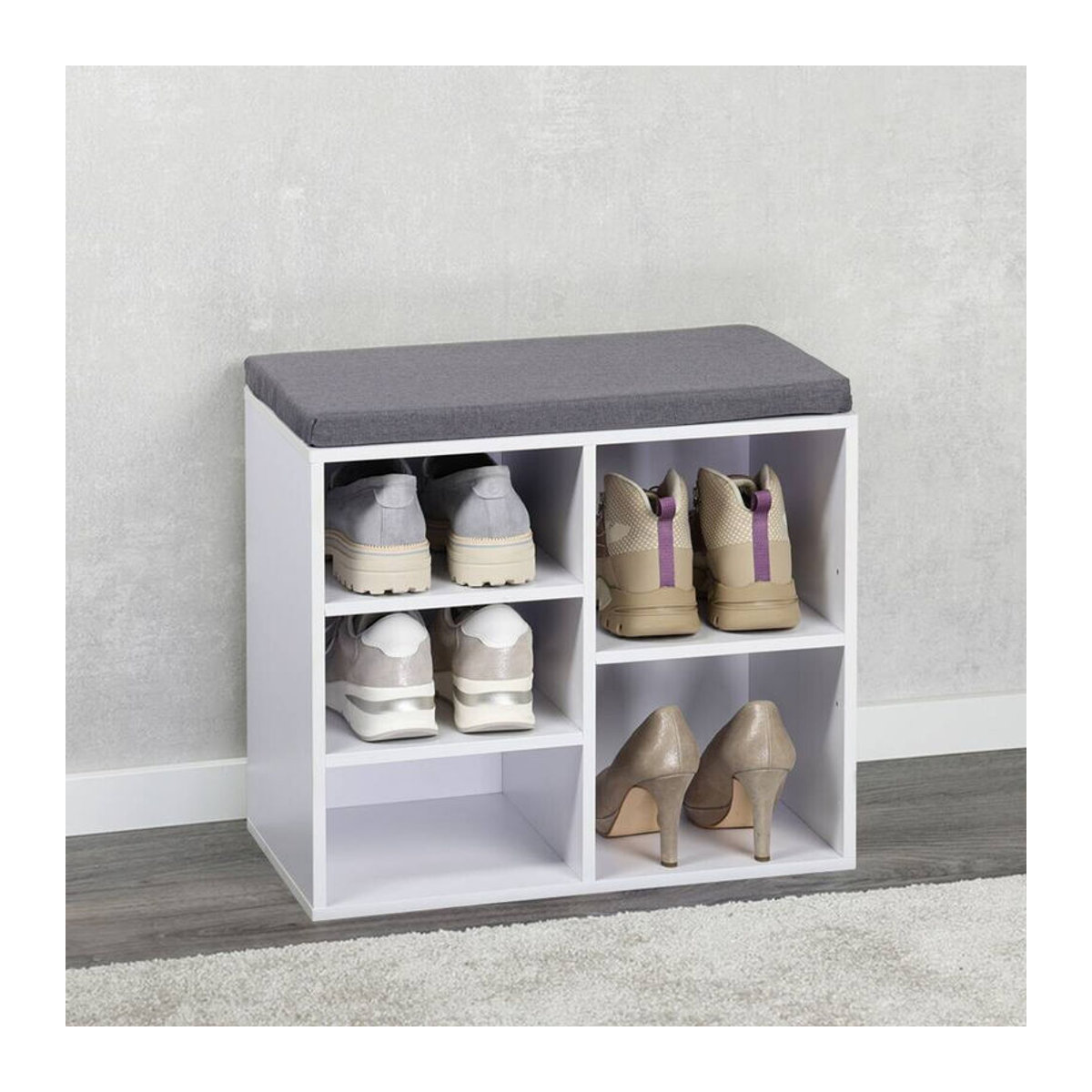Kesper Schuhschrank mit Sitzkissen in Weiß und Grau, modern und minimalistisch, B/H/T: 29,5 x 48 x 51,5 cm - Bild 2