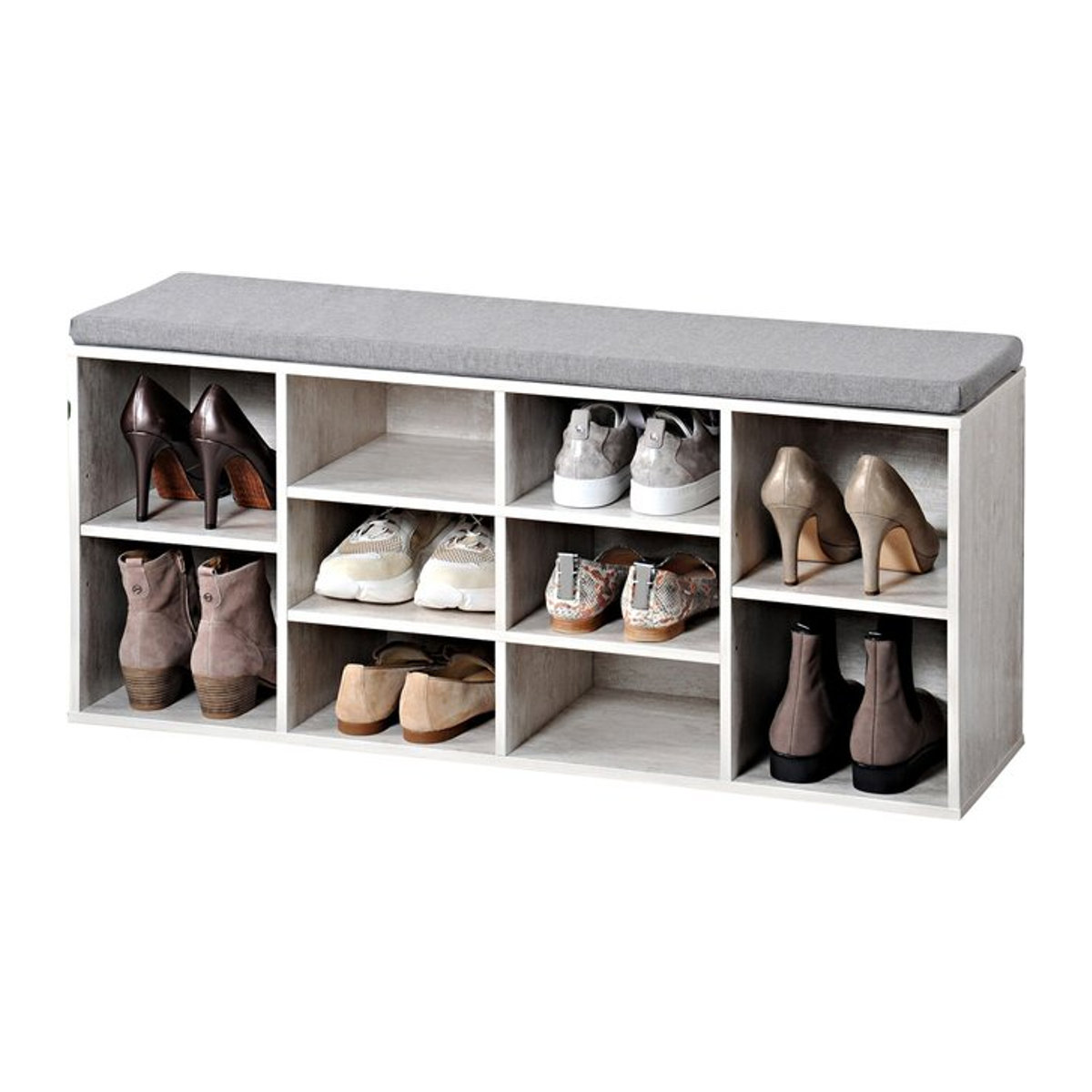 Kesper Schuhschrank mit Sitzkissen in Weiß und Grau, Modernes Design aus Holzwerkstoff und Stoff, B/H/T: 29,5 x 48 x 103,5 cm - Bild 2