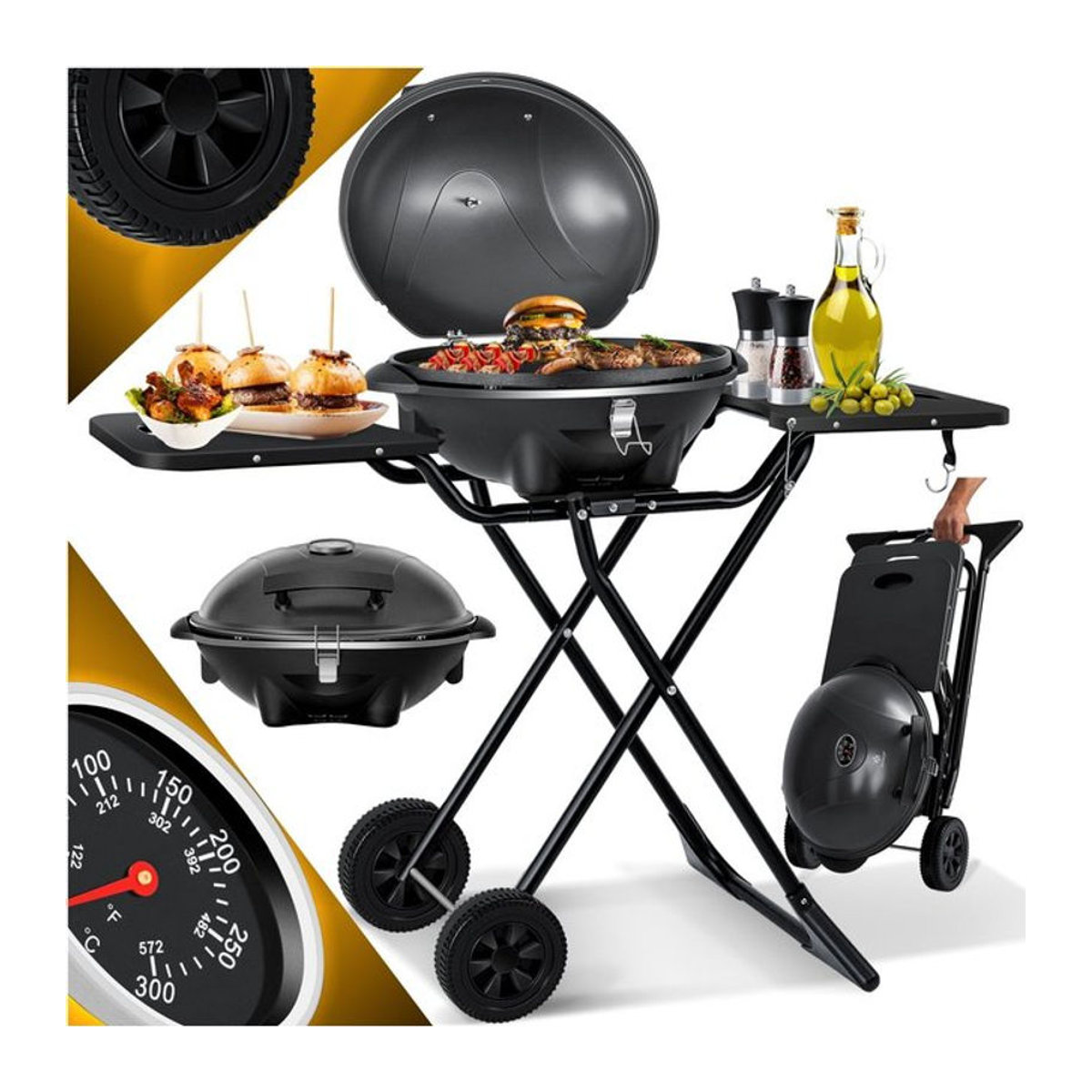 KESSER 2in1 Elektrogrill als Tischgrill und Standgrill mit Deckel, 2400 Watt, Schwarz - Bild 1