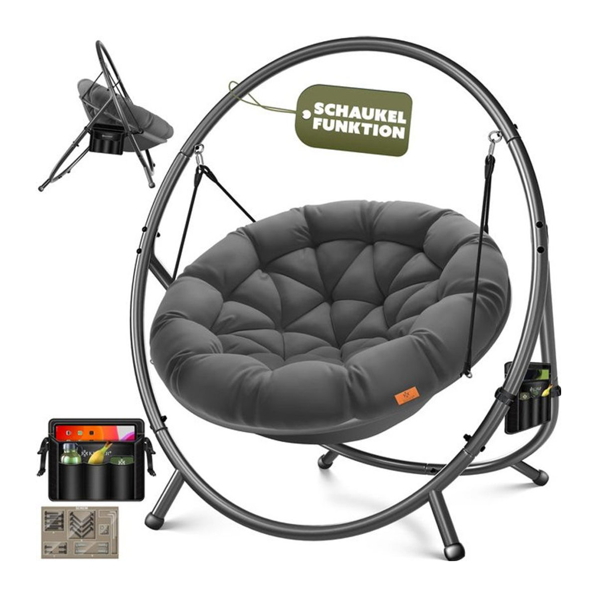 KESSER BALI Hängesessel mit Gestell und Kissen in Grau aus Stahl für Indoor und Outdoor - Bild 1