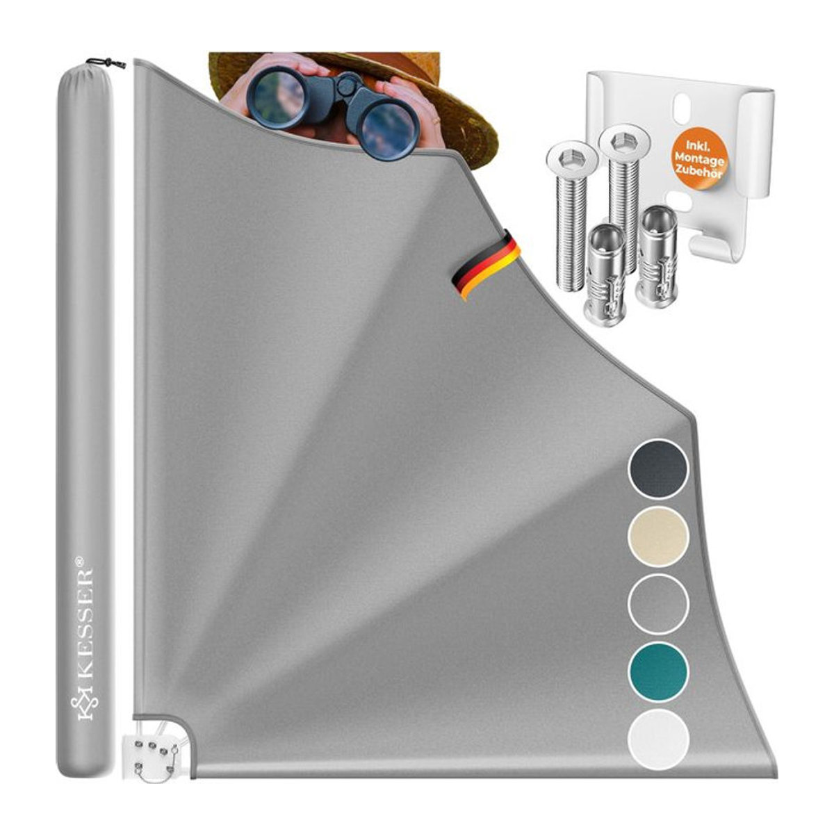 KESSER Balkonfächer klappbar als Sichtschutz und Windschutz in Grau, B/H: 140 x 140 cm, inklusive Wandhalterung und Montagematerial - Bild 1