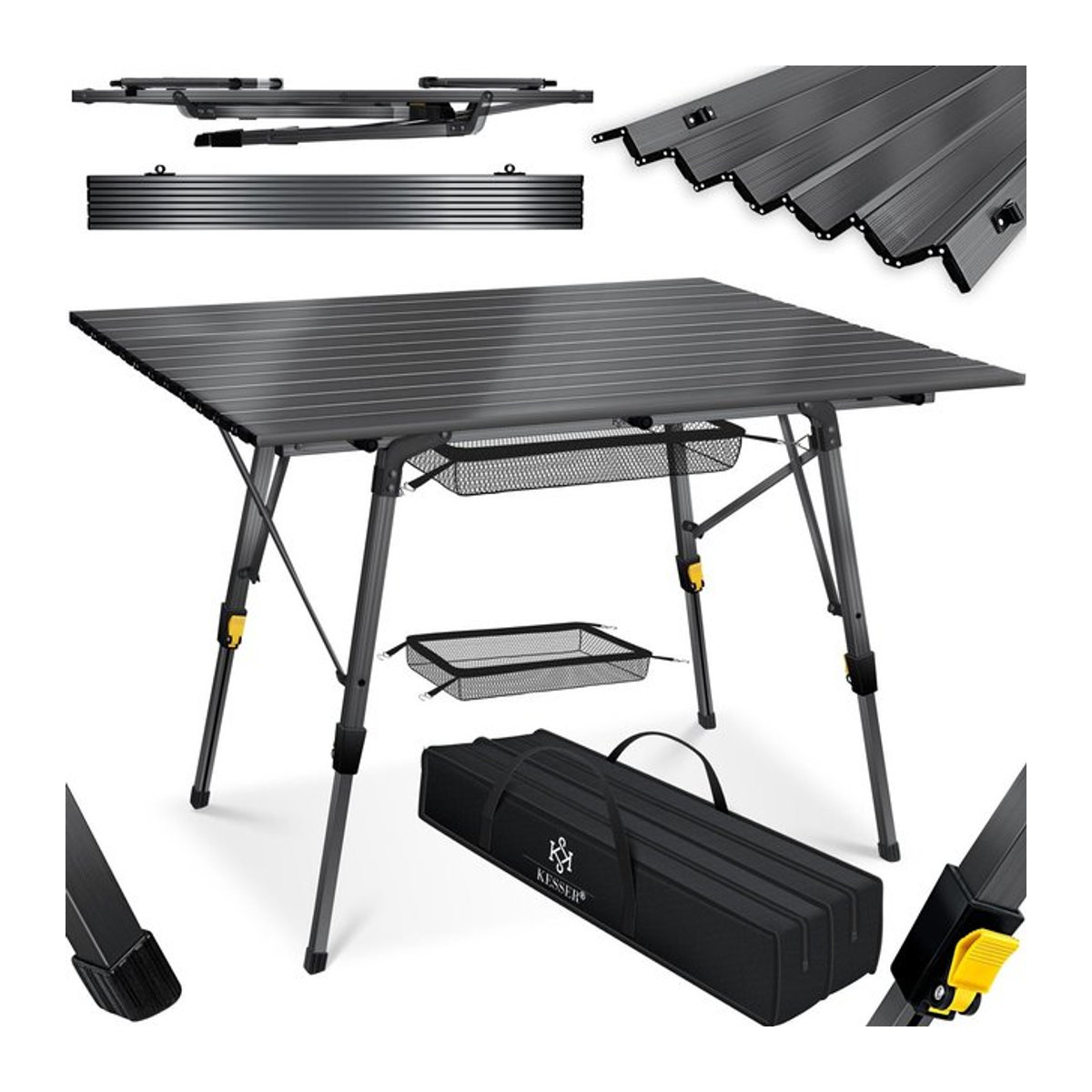 KESSER Campingtisch faltbar in Schwarz mit Aluminiumrahmen und aufrollbarer Tischplatte inklusive Tragetasche - Bild 1