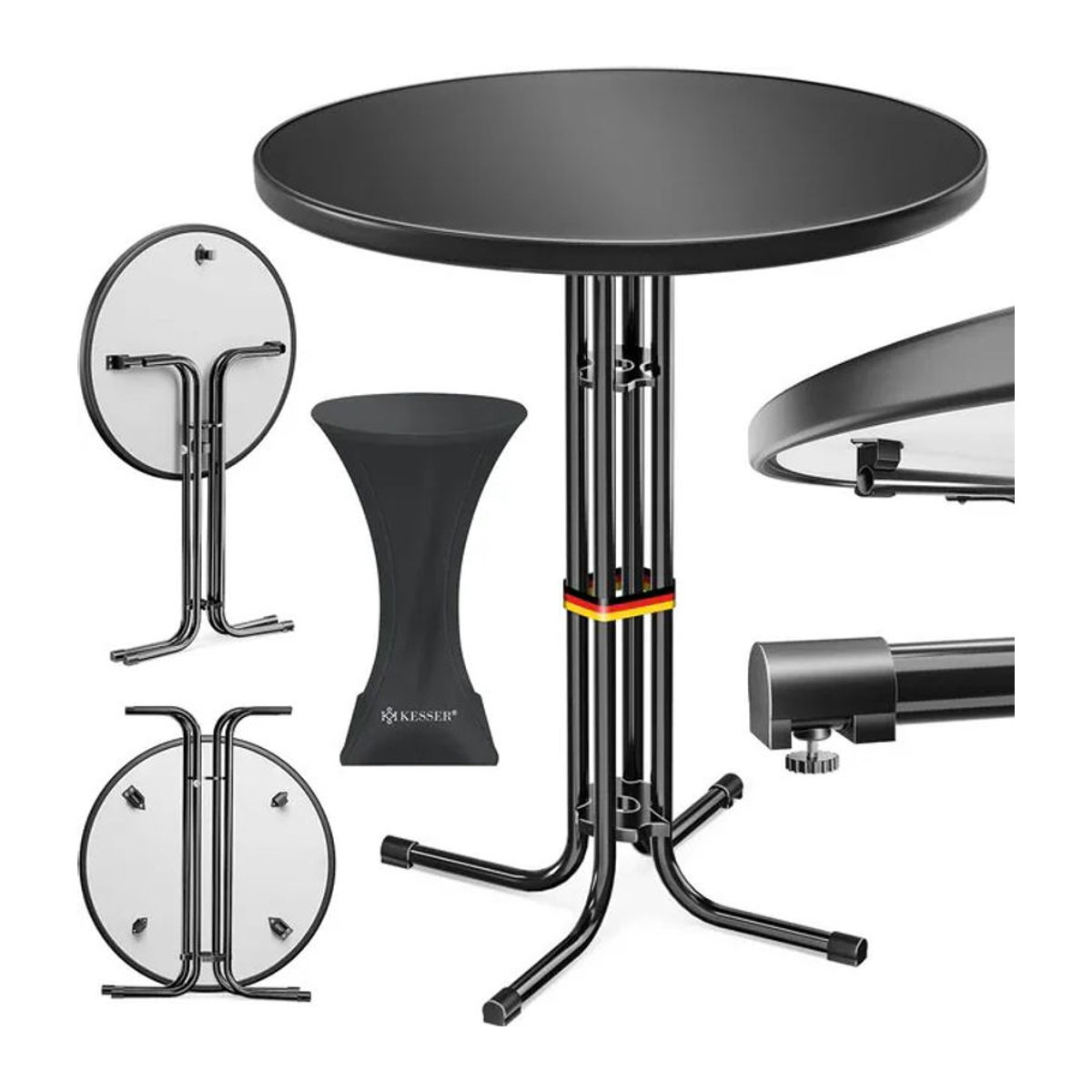 KESSER Gastro Stehtisch rund klappbar in Schwarz aus Metall als wetterbeständiger Gartentisch und Bistrotisch - Bild 1
