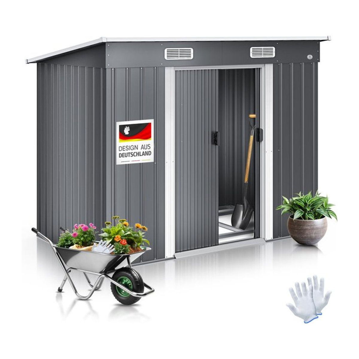 KESSER Gerätehaus Metall Anthrazit mit Fundament und 2 Schiebetüren B/T/H: 194 x 112 x 181 cm - Bild 1