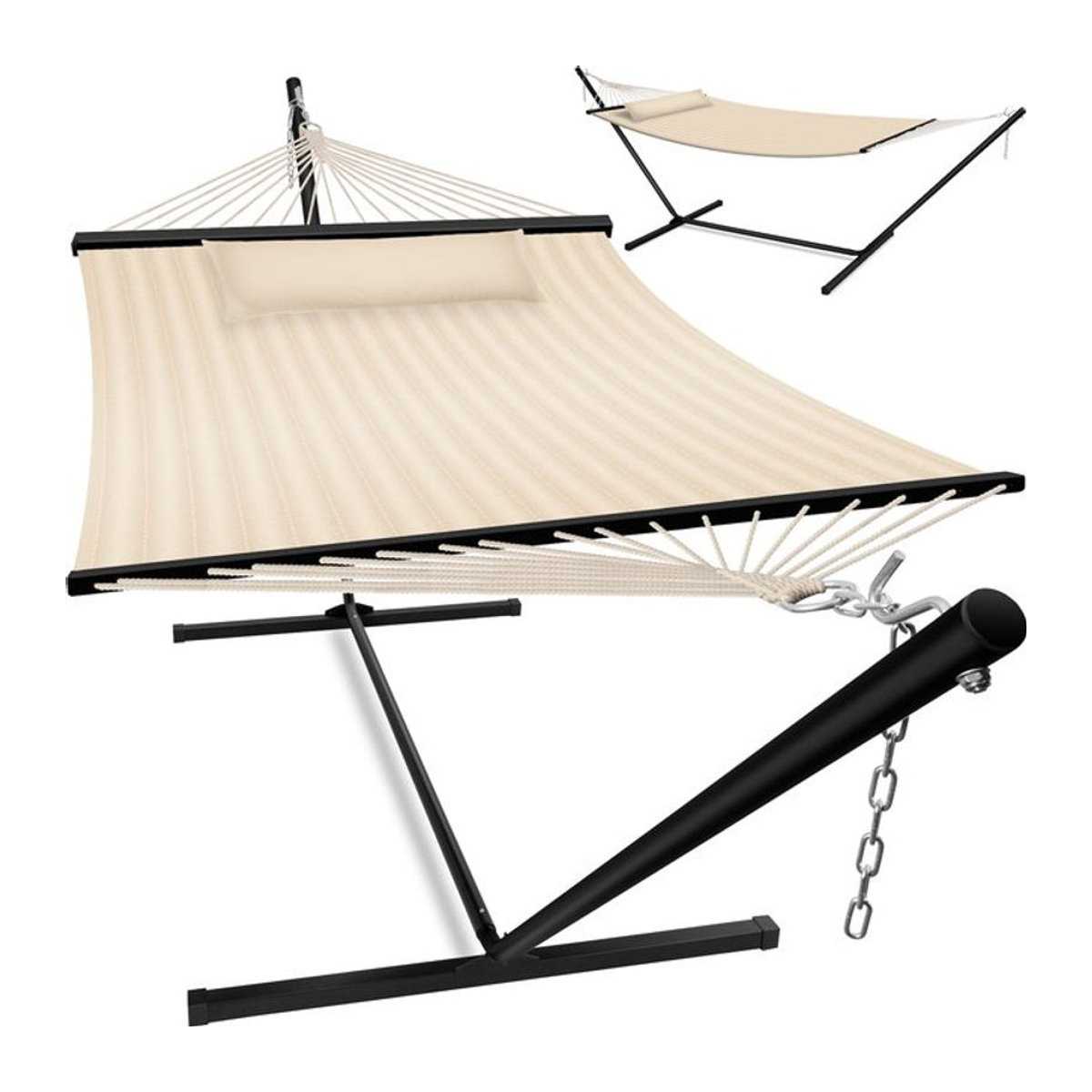 KESSER Hängematte HILL mit Gestell und Kissen, Doppelhängematte für 2 Personen aus Baumwolle, Beige, B/T/H: 139,8 x 139,8 x 139,8 cm - Bild 1