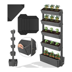 KESSER Hochbeet mit Etagen aus Holz als Premium Blumenkasten und Pflanztreppe in Anthrazit und Natur inklusive Gartenvlies für Terrasse Balkon und Garten