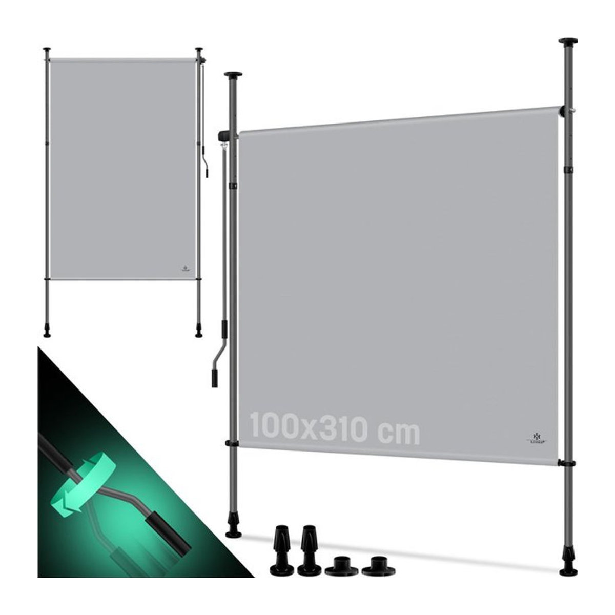 KESSER Klemmmarkise Senkrechtmarkise Grau aus Aluminium und Stoff mit Handkurbel als blickdichter Sichtschutz und Windschutz für Balkon, Garten und Terrasse - Bild 1