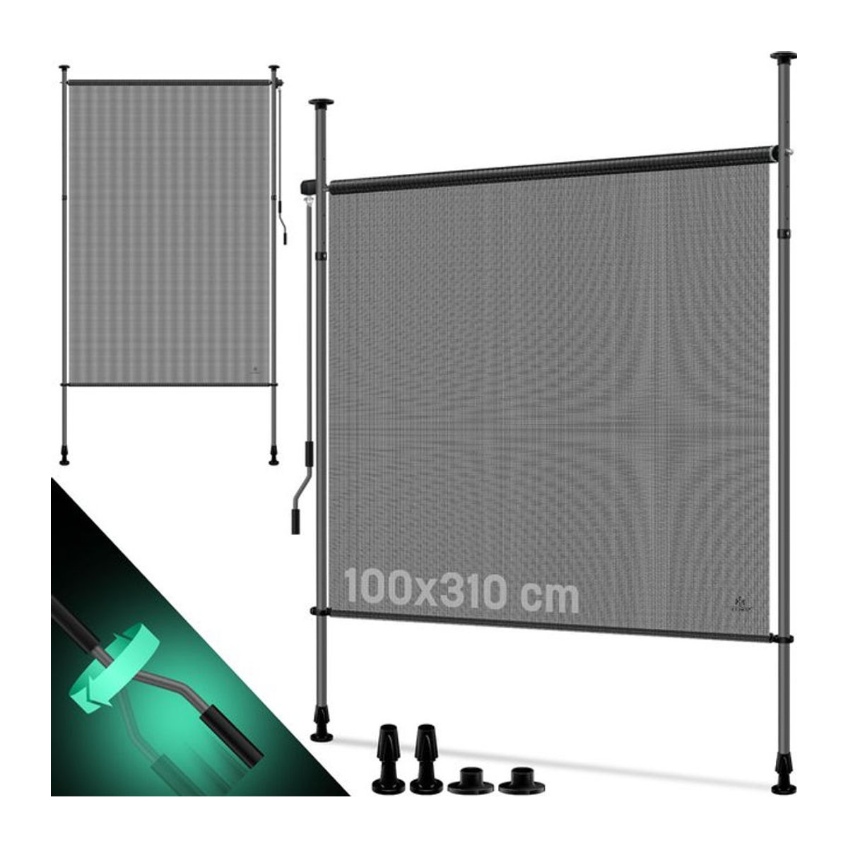 KESSER Klemmmarkise Senkrechtmarkise Grau aus Aluminium und Stoff mit Handkurbel, B/H: 55,08 x 55,08 cm - Bild 1