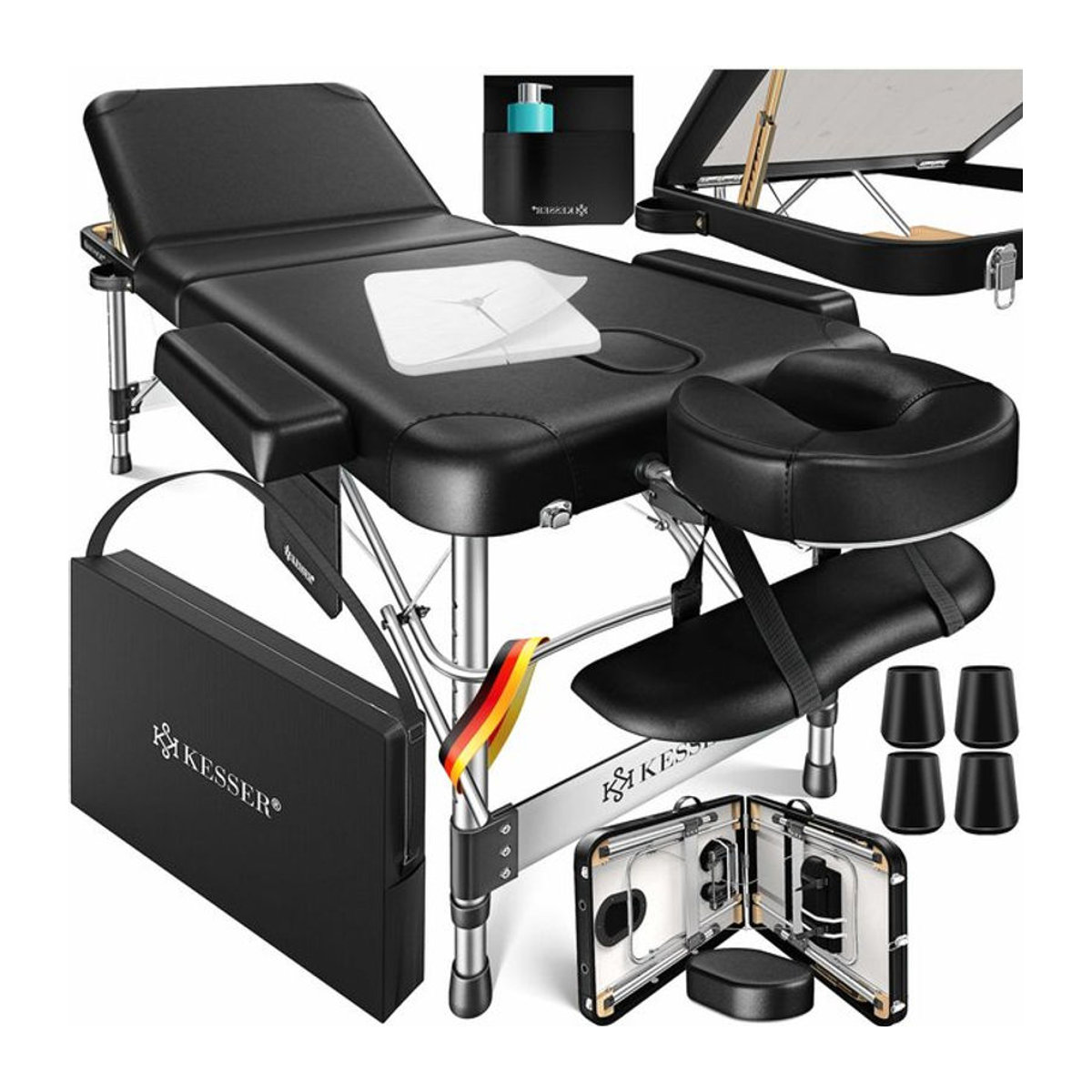 KESSER Mobile Massageliege klappbar und höhenverstellbar in Schwarz mit 3 Zonen, Kopfstütze, Armlehnen und Tasche - Bild 1