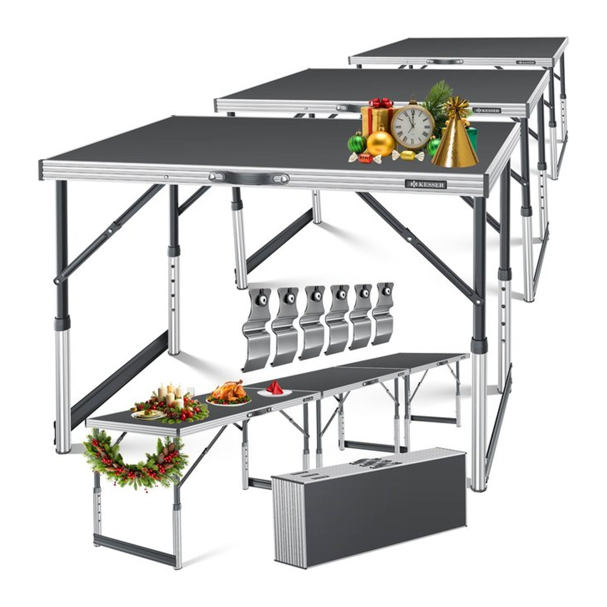 KESSER Multifunktionstisch Profi 3-teilig, höhenverstellbarer Klapptisch mit Ausziehfunktion, grau, B/T: 100 x 60 cm - Bild 1