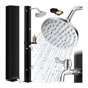 KESSER Solardusche für Garten und Camping mit 40-60 Litern Warmwasser, Regenduschkopf, Wasserhahn und Metall-Duschablage inklusive Schutzhaube