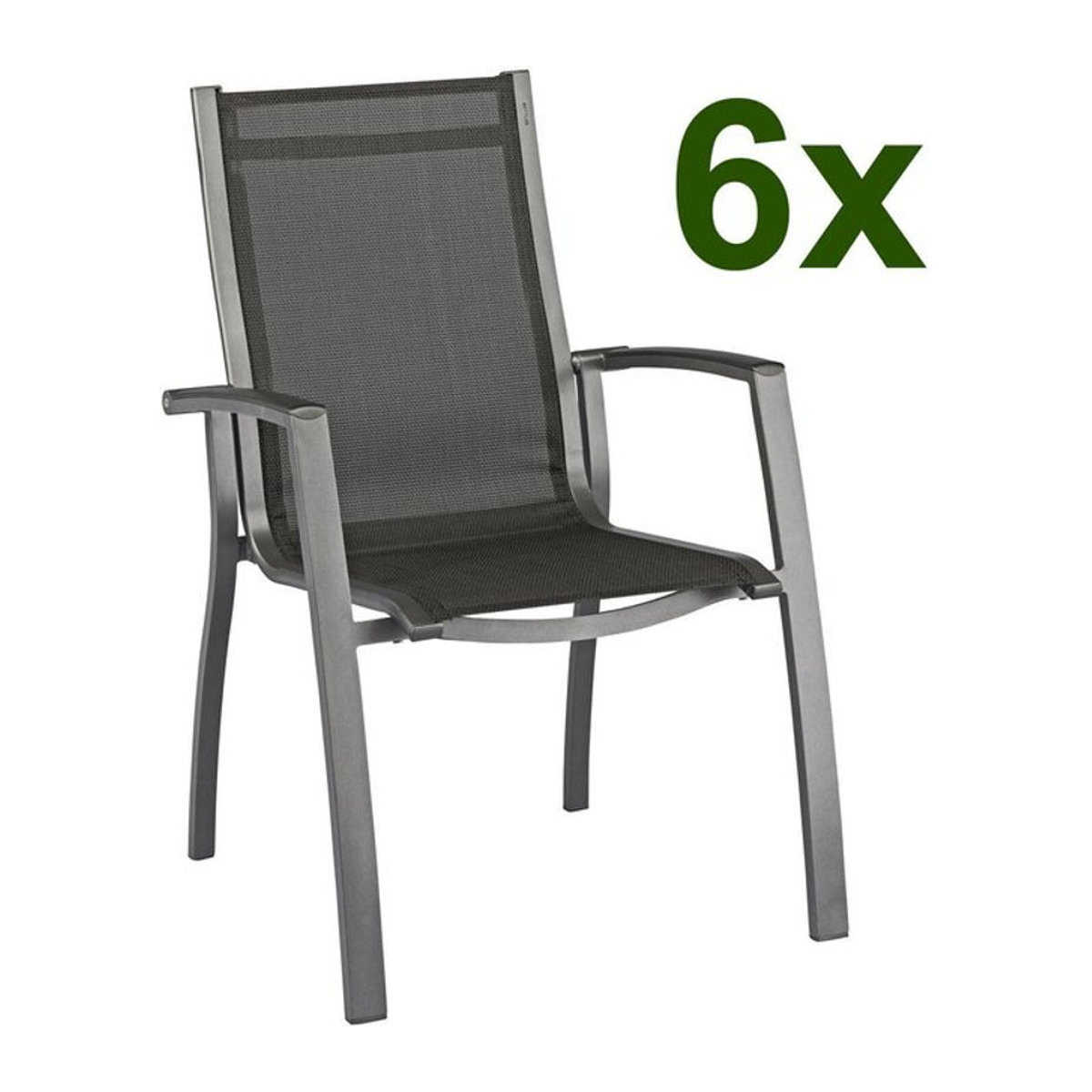 Kettler Altura 6er-Set Stapelsessel Gartensessel in Anthrazit aus Aluminium und Kunststoff - Bild 1