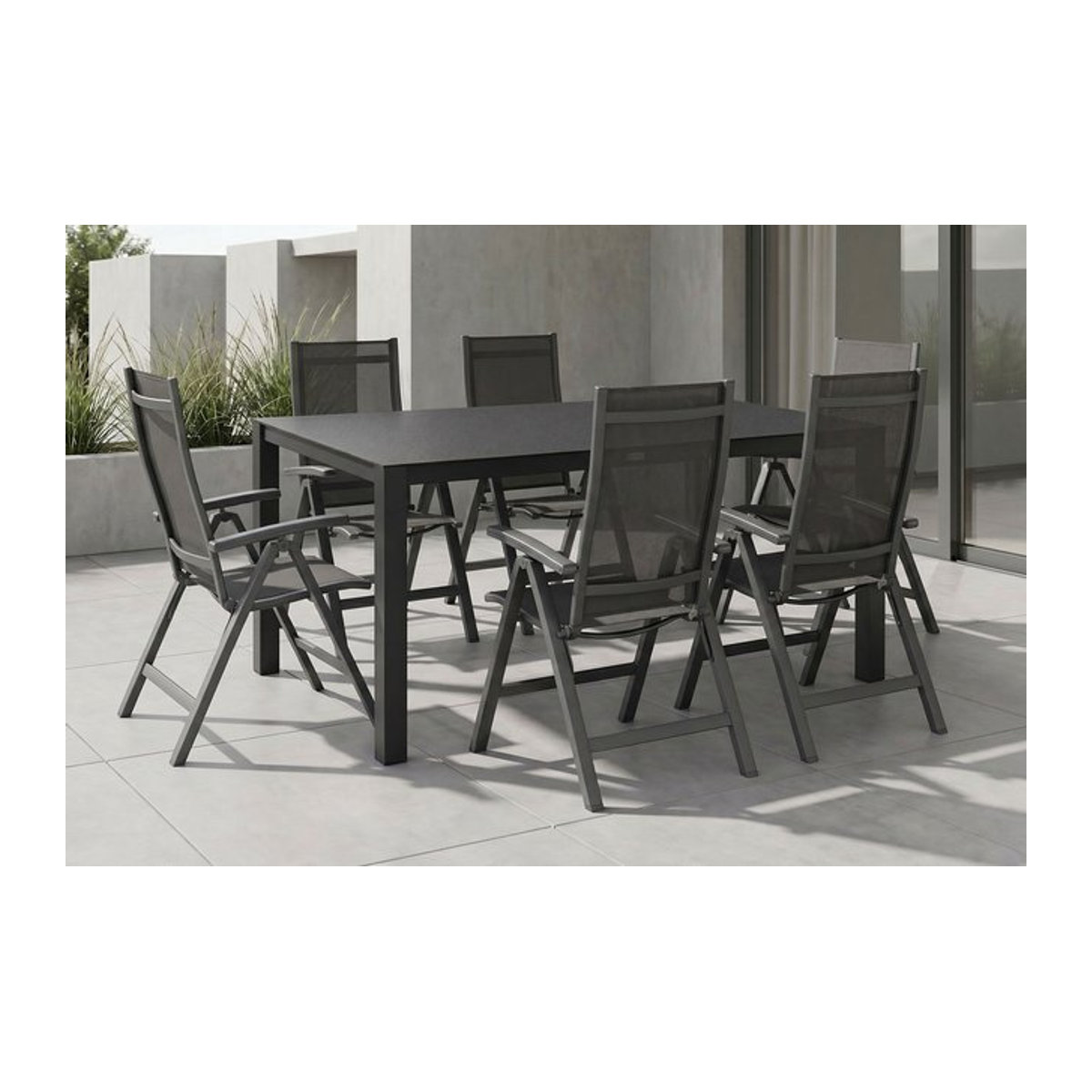 Kettler Altura Garten-Essgruppe in Anthrazit mit 6 Klappstühlen, Tisch B: 160 cm, T: 95 cm - Bild 1