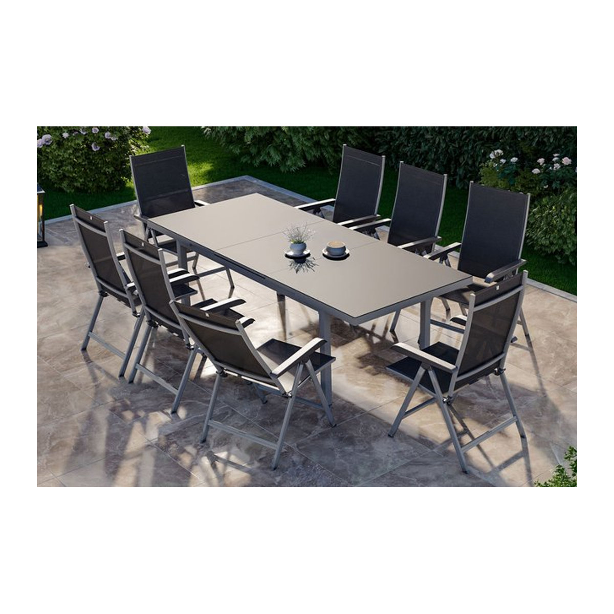 Kettler BasicPlus Garten-Essgruppe aus Aluminium und Glas in Silber und Anthrazit mit Tisch und 8 Stühlen - Bild 1