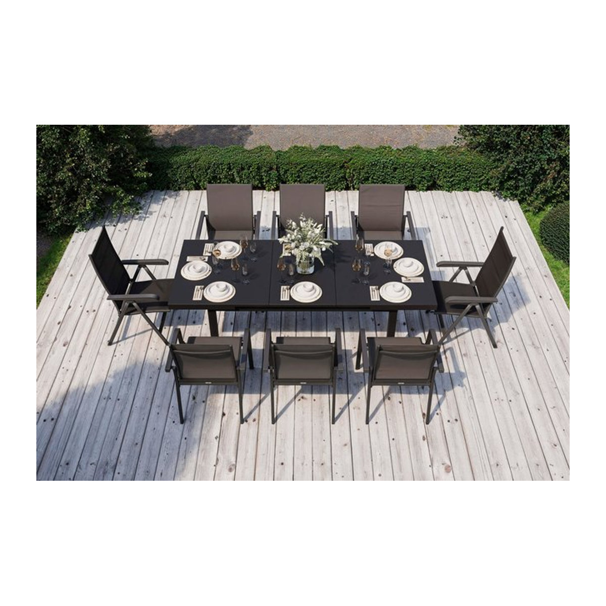 Kettler BasicPlus Garten-Essgruppe in Anthrazit mit Tisch und 8 Sitzgelegenheiten aus Alu und Textilene - Bild 1