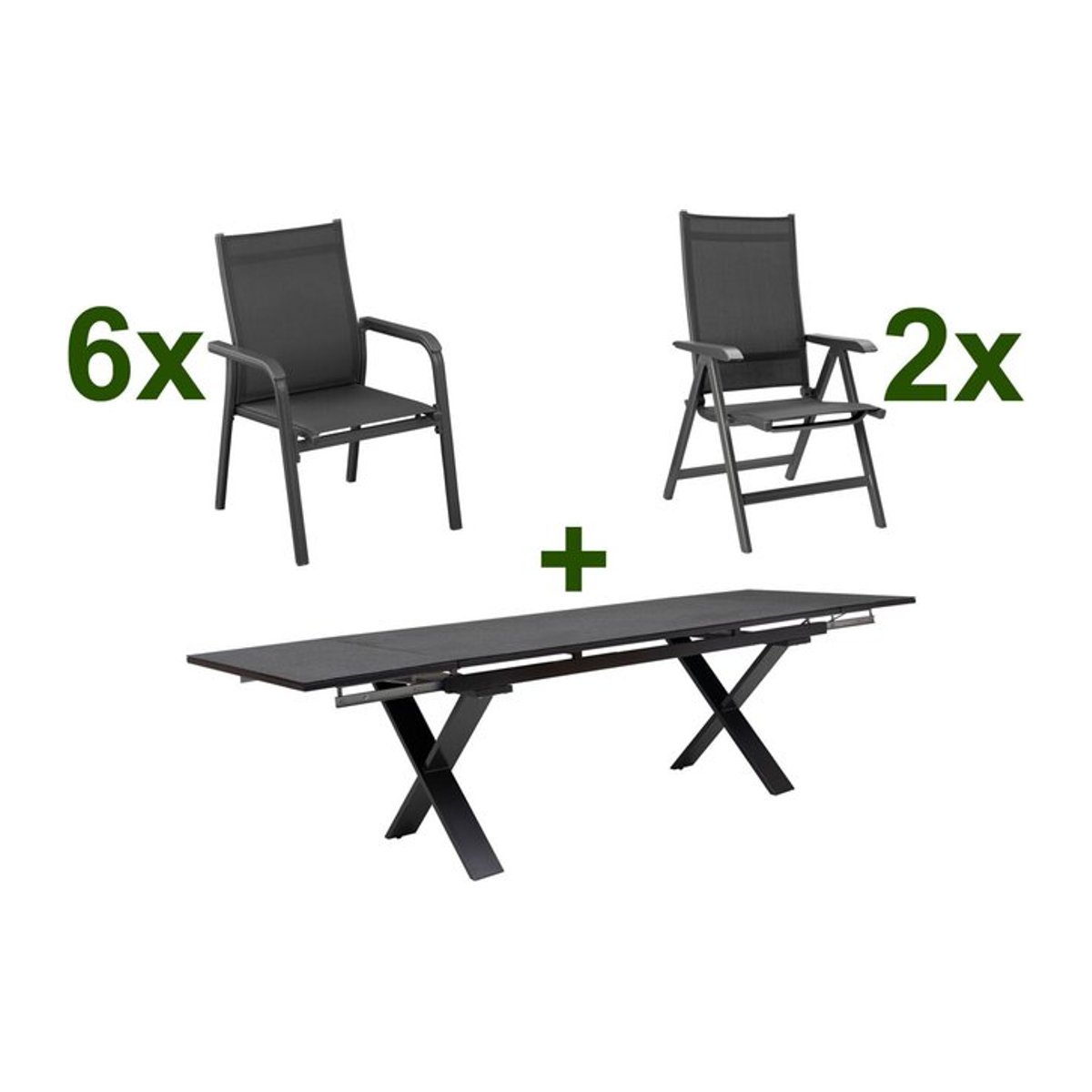 Kettler BasicPlus Garten-Essgruppe in Anthrazit mit Tisch und 8 Stühlen aus Aluminium und Textil - Bild 1