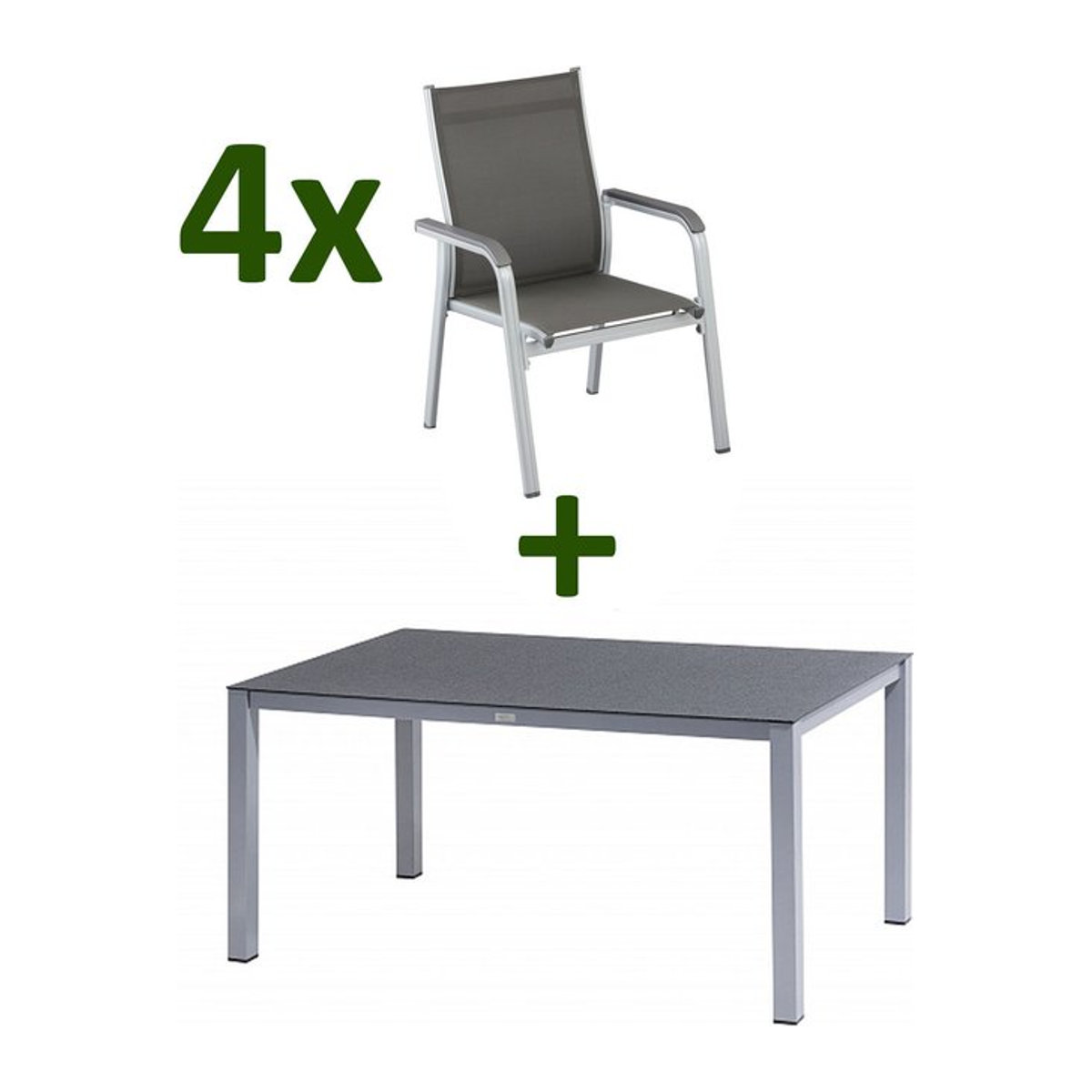 Kettler BasicPlus Garten-Essgruppe in Silber und Anthrazit mit 4 Stapelsesseln, B: 160 cm, T: 95 cm - Bild 1
