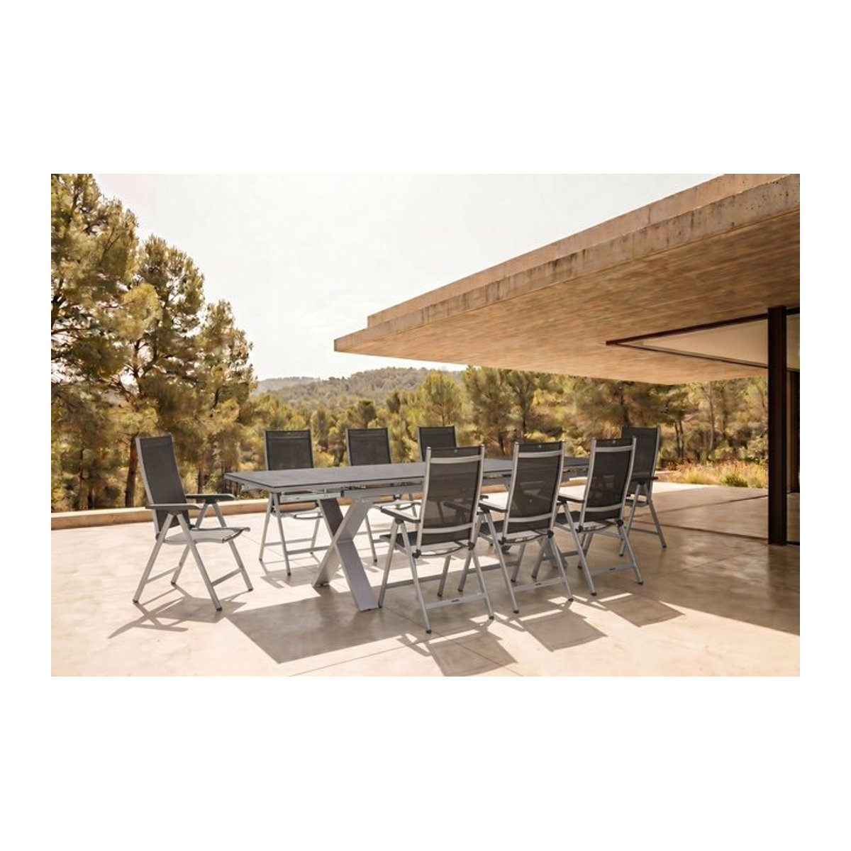 Kettler BasicPlus Garten-Essgruppe in Silber und Anthrazit mit Tisch und 10 Klappstühlen, B/T/H: 280 x 100 x 78 cm - Bild 1