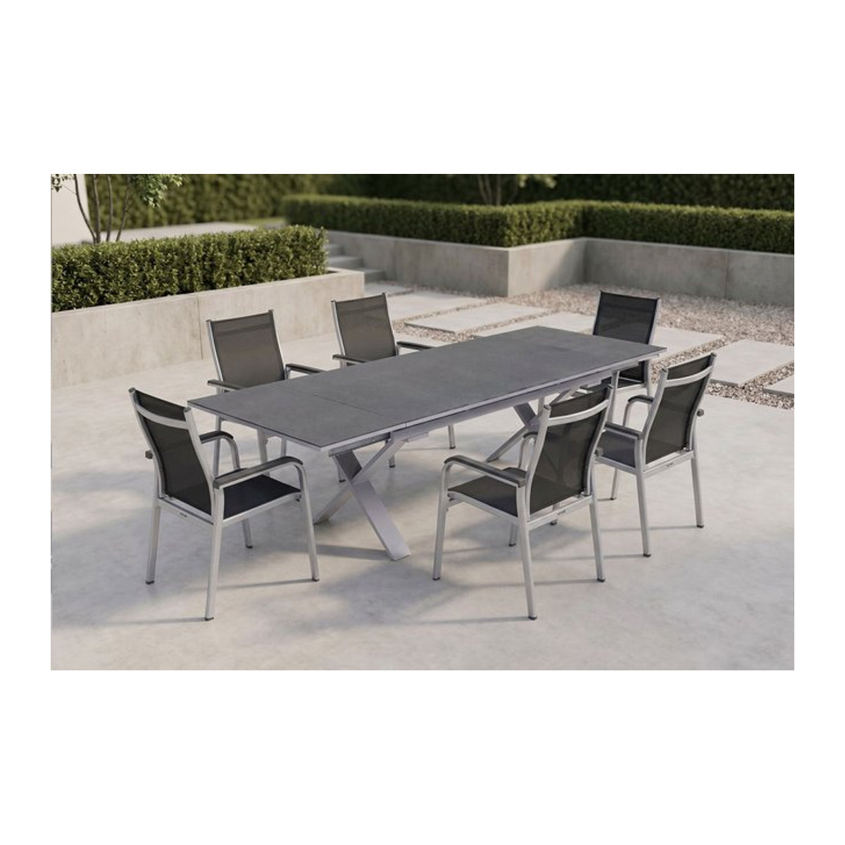 Kettler BasicPlus Garten-Essgruppe in Silber und Anthrazit mit Tisch und 6 Stapelsesseln - Bild 1