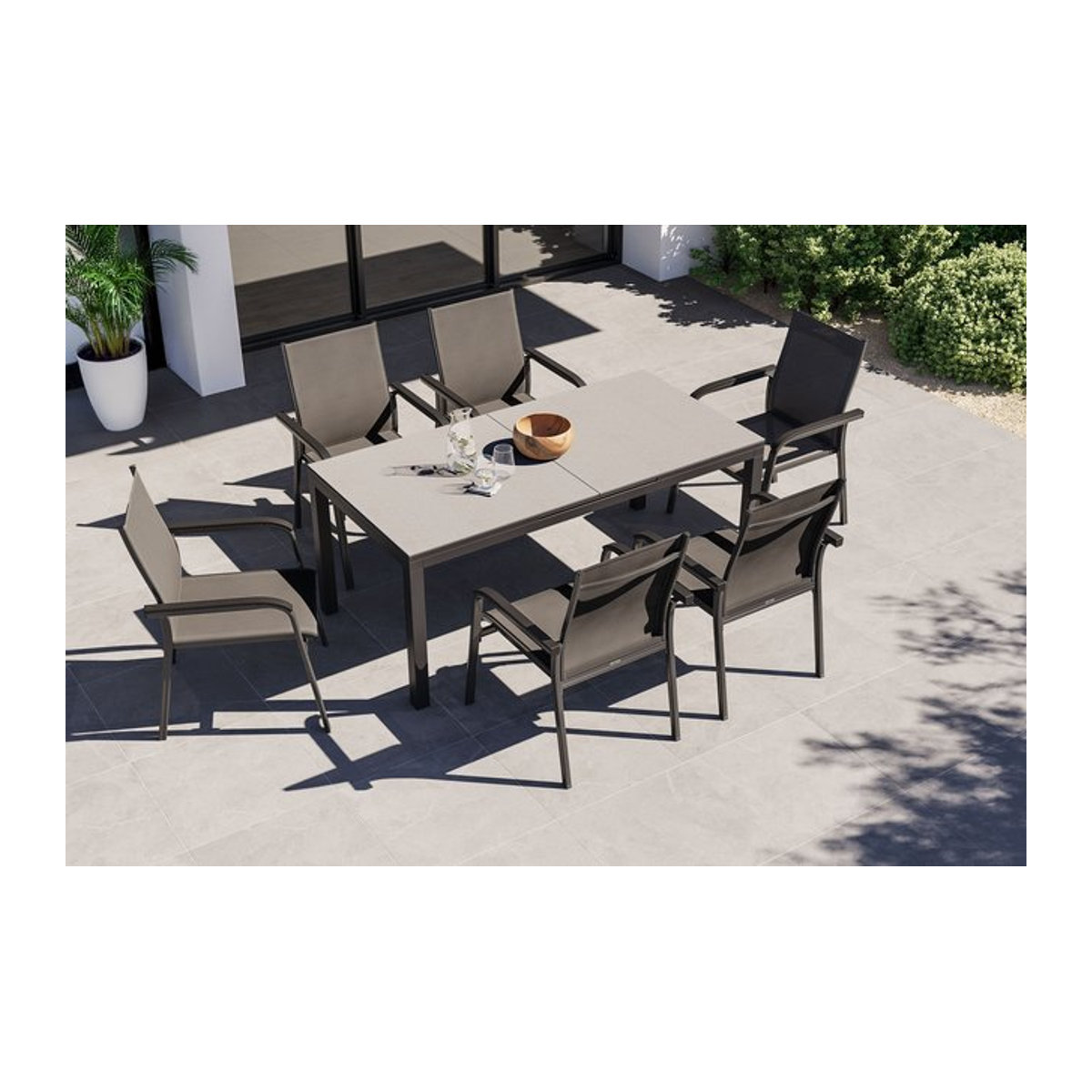 Kettler BasicPlus Premium Garten-Essgruppe aus Aluminium und Spraystone in Anthrazit mit Tisch und 6 Stapelsesseln, Tisch B: 180 bis 240 cm, T: 90 cm - Bild 1