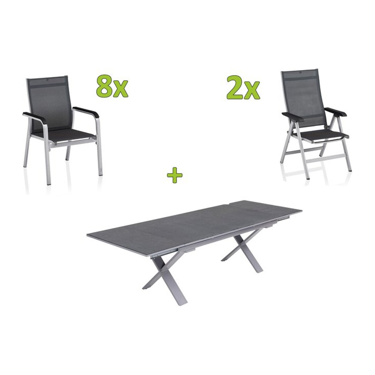 Kettler BasicPlus Premium Garten-Essgruppe aus Aluminium und Textilene in Silber und Grau mit Tisch und 10 Sitzgelegenheiten - Bild 1