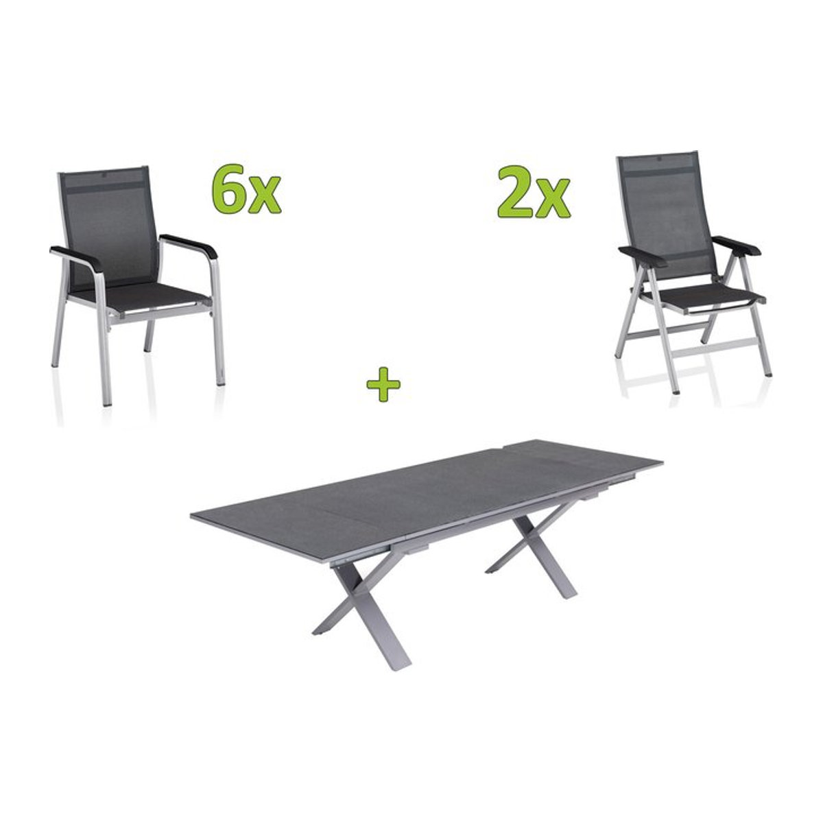 Kettler BasicPlus Premium Garten-Essgruppe aus Aluminium und Textilene in Silber und Grau mit Tisch und 8 Stühlen - Bild 1