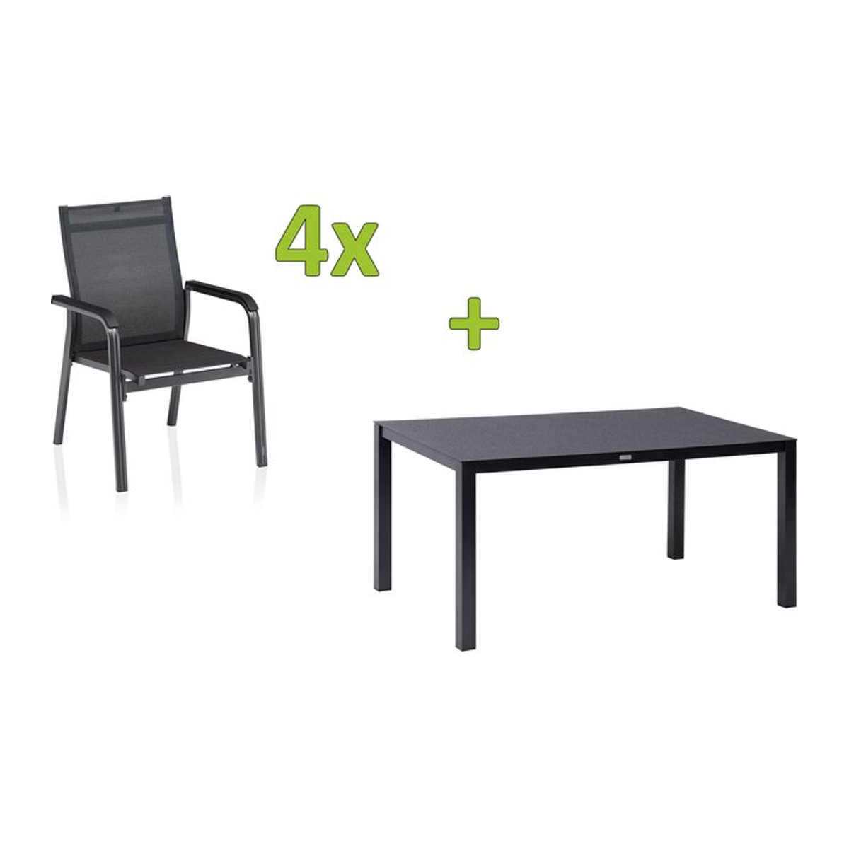 Kettler BasicPlus Premium Garten-Essgruppe in Anthrazit mit Tisch und 4 Stapelsesseln aus Aluminium und Spraystone, Tisch Breite: 160 cm, Tiefe: 95 cm - Bild 1