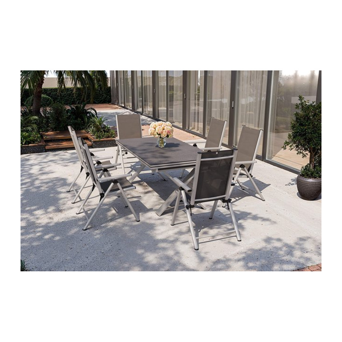 Kettler BasicPlus Pro Garten-Essgruppe aus Aluminium, Stein und Textilene in Silber und Anthrazit mit 6 Klappstühlen - Bild 1