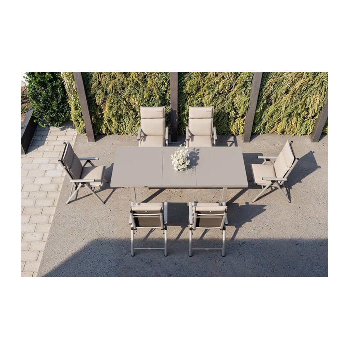 Kettler BasicPlus Pro Garten-Essgruppe aus Aluminium und Glas in Silber und Anthrazit mit 6 Klappstühlen und Auflagen, B/T/H: 240 x 100 x 75 cm - Bild 1