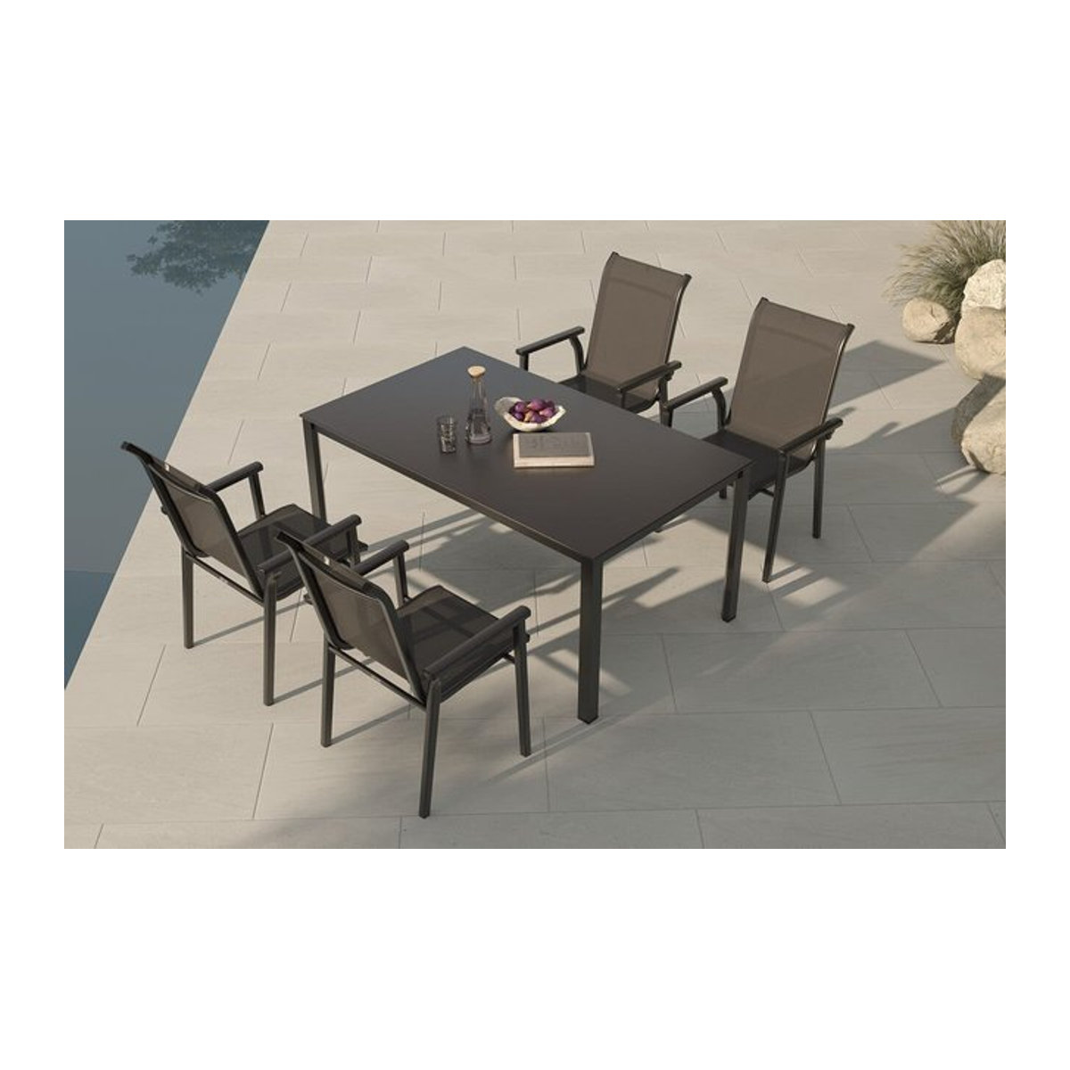 Kettler BasicPlus Pro Garten-Essgruppe aus Aluminium und Textilene in Anthrazit/Silber mit 4 Stapelstühlen, Tisch Breite: 160 cm, Tiefe: 95 cm - Bild 1