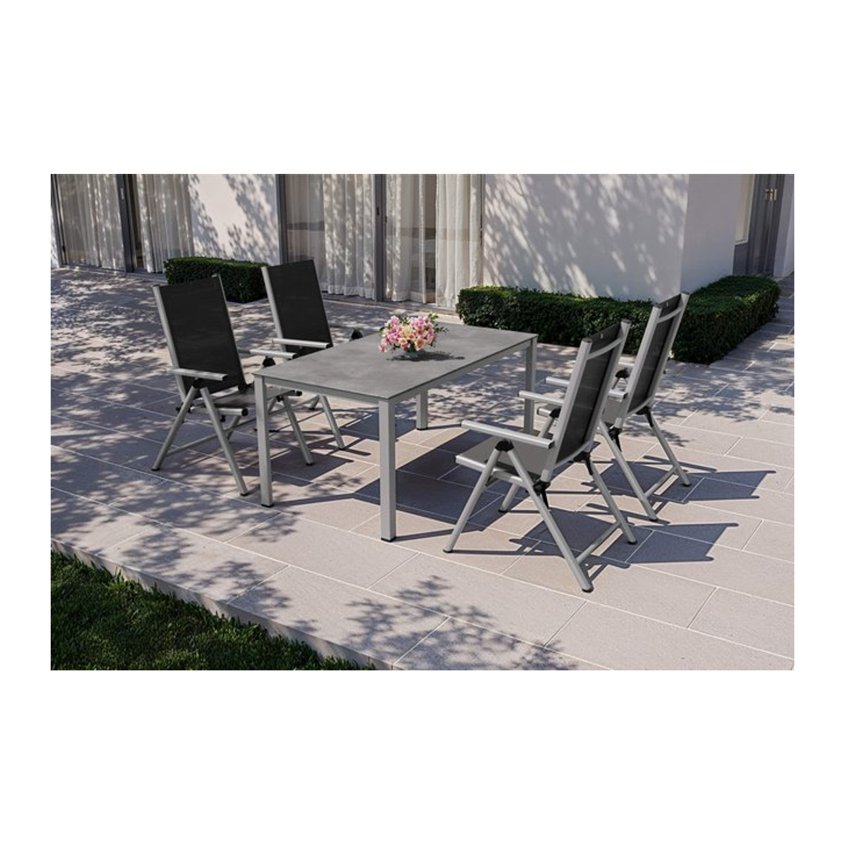 Kettler BasicPlus Pro Garten-Essgruppe aus Aluminium und Textilene in Silber/Anthrazit mit 4 Klappstühlen, Tisch B: 160 cm, T: 90 cm - Bild 1