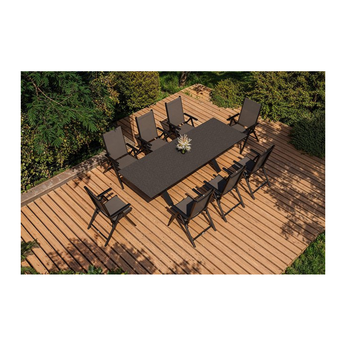 Kettler BasicPlus Pro Garten-Essgruppe in Anthrazit mit ausziehbarem Tisch und 8 Klappstühlen aus Aluminium und Textilene - Bild 1