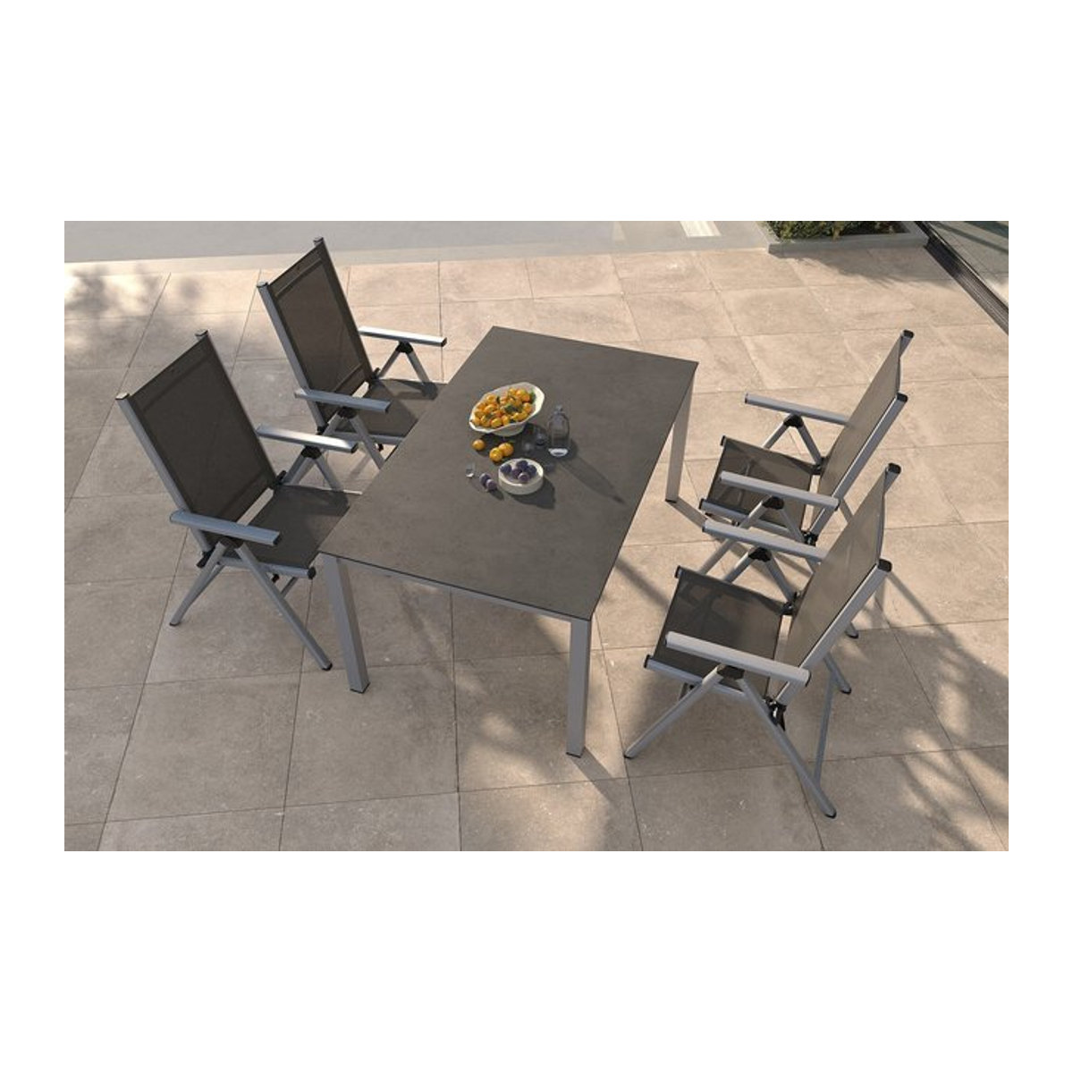 Kettler BasicPlus Pro Garten-Essgruppe in Silber/Anthrazit mit 4 Klappstühlen, Tisch Breite: 160 cm, Tiefe: 95 cm - Bild 1