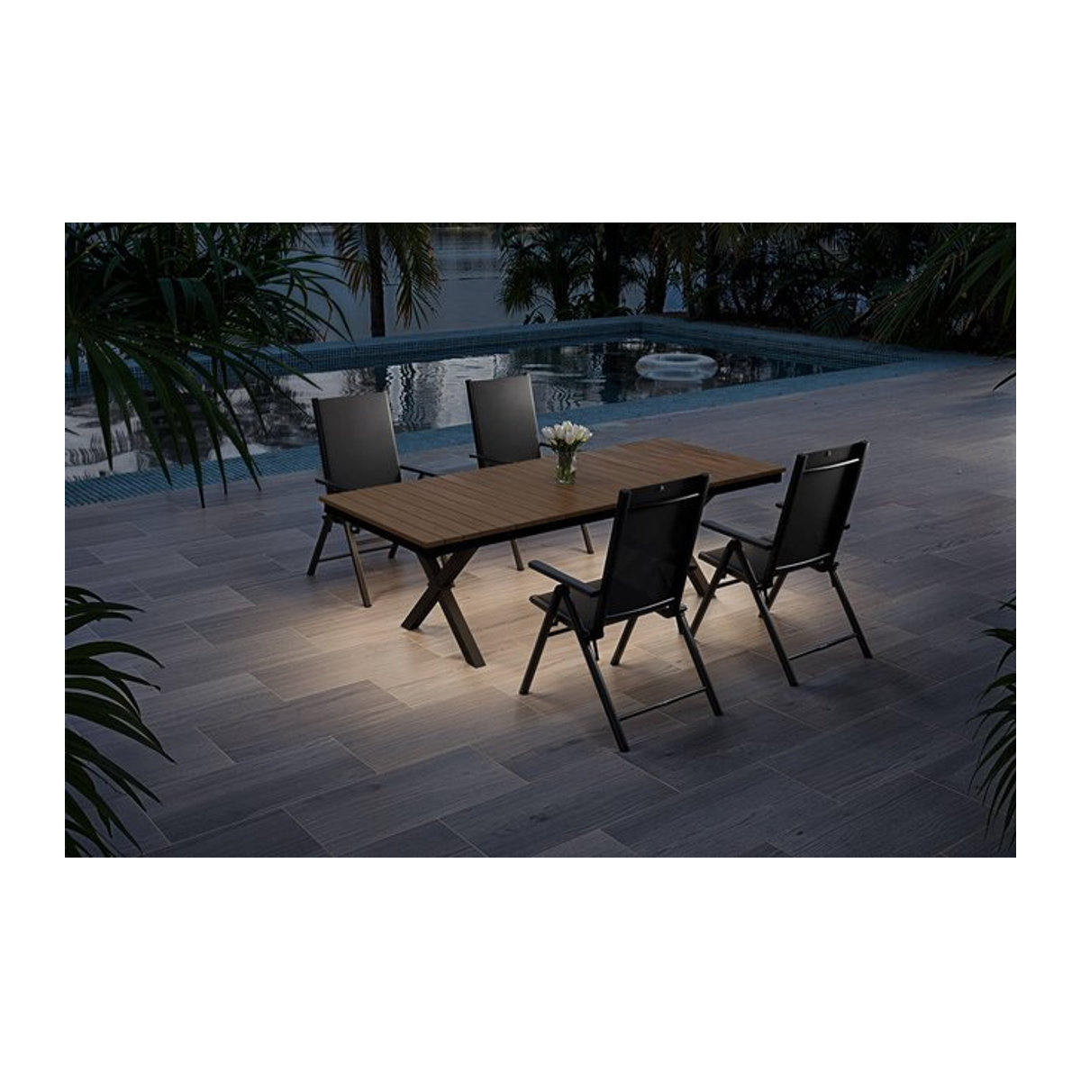 Kettler BasicPlus Pro Garten-Essgruppe mit LED-Beleuchtung in Anthrazit und Natur, bestehend aus einem Tisch und 8 Stühlen aus Aluminium und Holzimitat, Breite: 240 cm - Bild 1