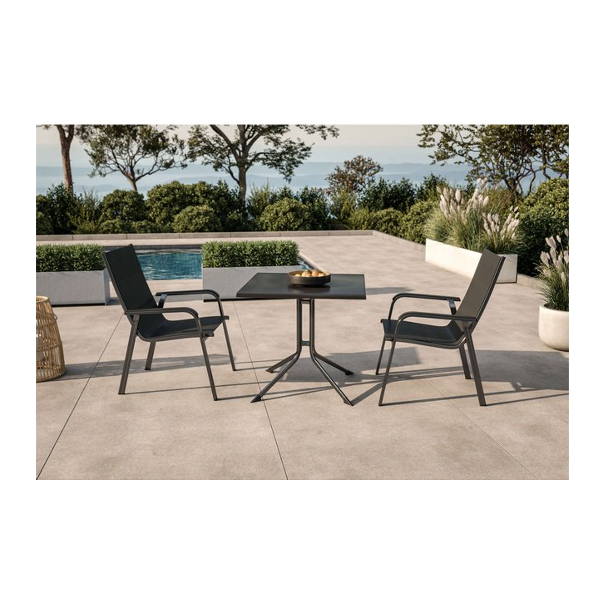 Kettler Boulevard/Basic Plus Gartenessgruppe aus Aluminium in Anthrazit mit Klapptisch und 2 Stapelsesseln - Bild 1