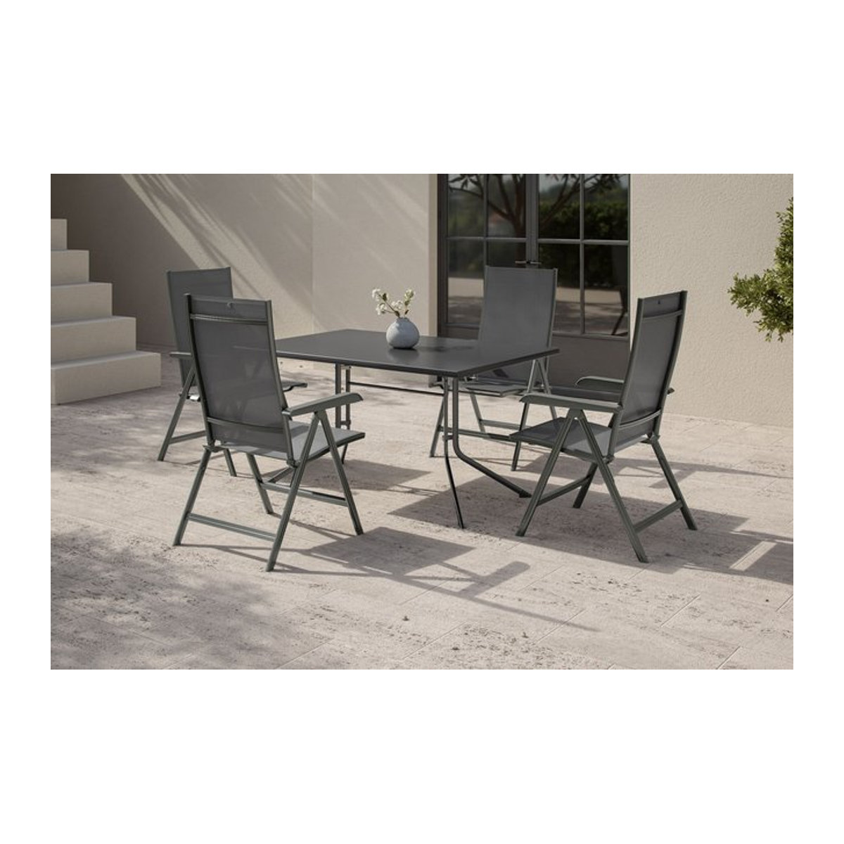 Kettler Boulevard Basic Plus Gartenessgruppe aus Aluminium und Textilene in Anthrazit mit Klapptisch und 4 Klappstühlen - Bild 1