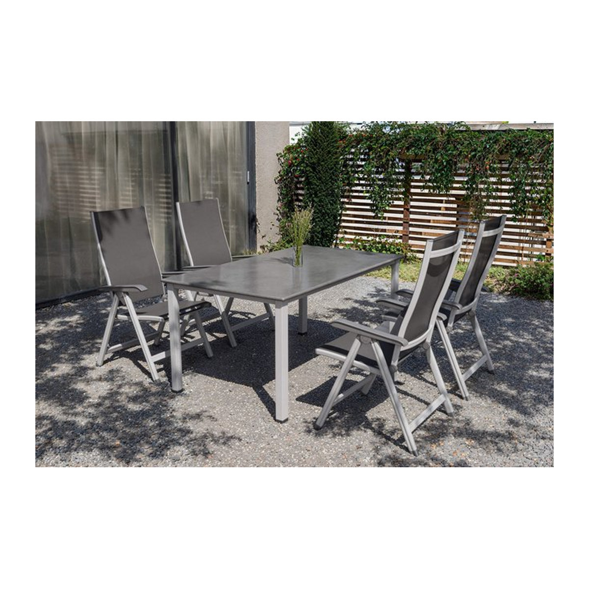 Kettler Cubic/Basic Plus Garten-Essgruppe aus Aluminium und Textilene in Silber/Anthrazit mit Tisch und 4 Klappstühlen, Tisch Breite: 160 cm, Tiefe: 90 cm, Höhe: 74 cm - Bild 1