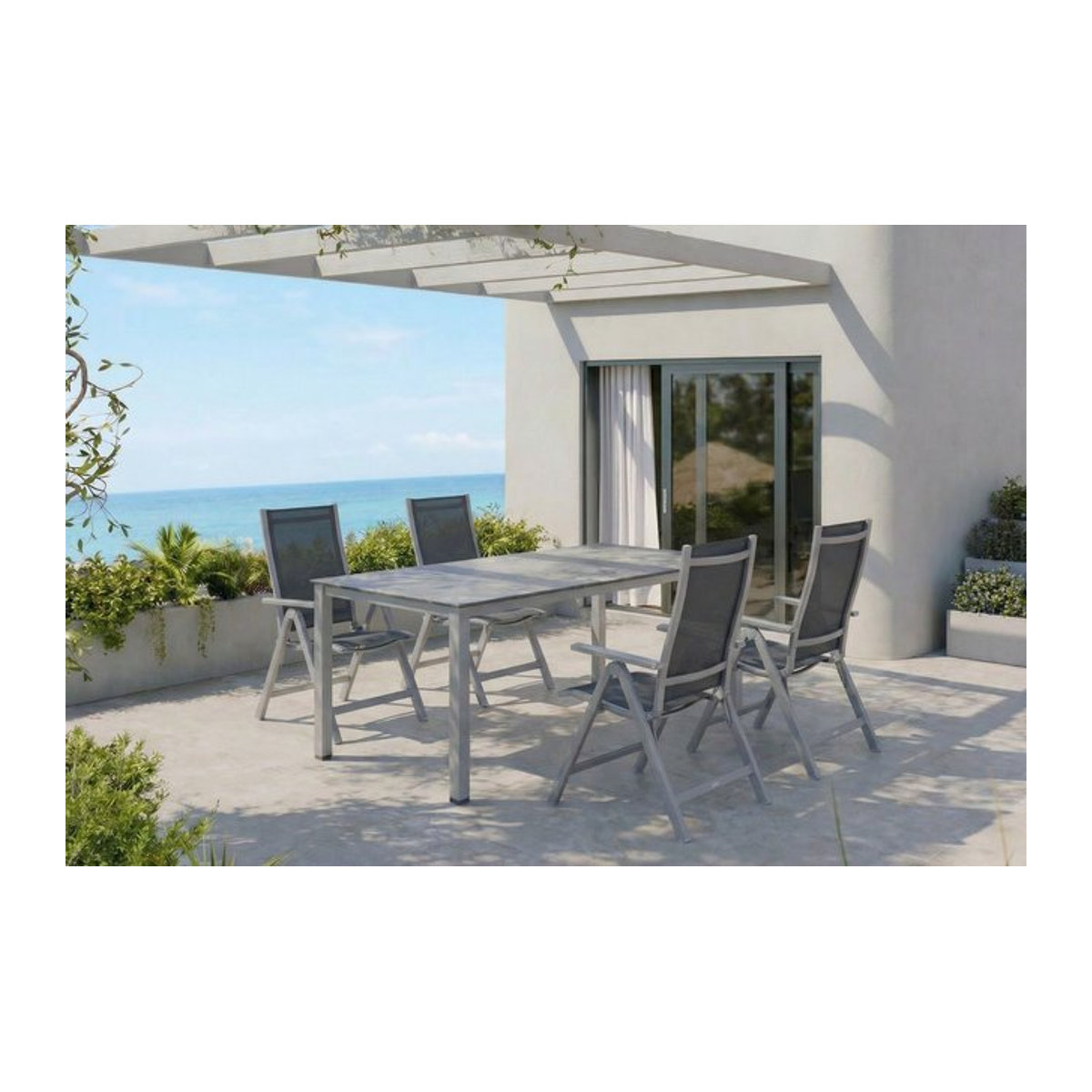 Kettler Cubic Garten-Essgruppe aus Aluminium und Polyester in Silber, Anthrazit und Grau mit Tisch und 6 Klappstühlen - Bild 1