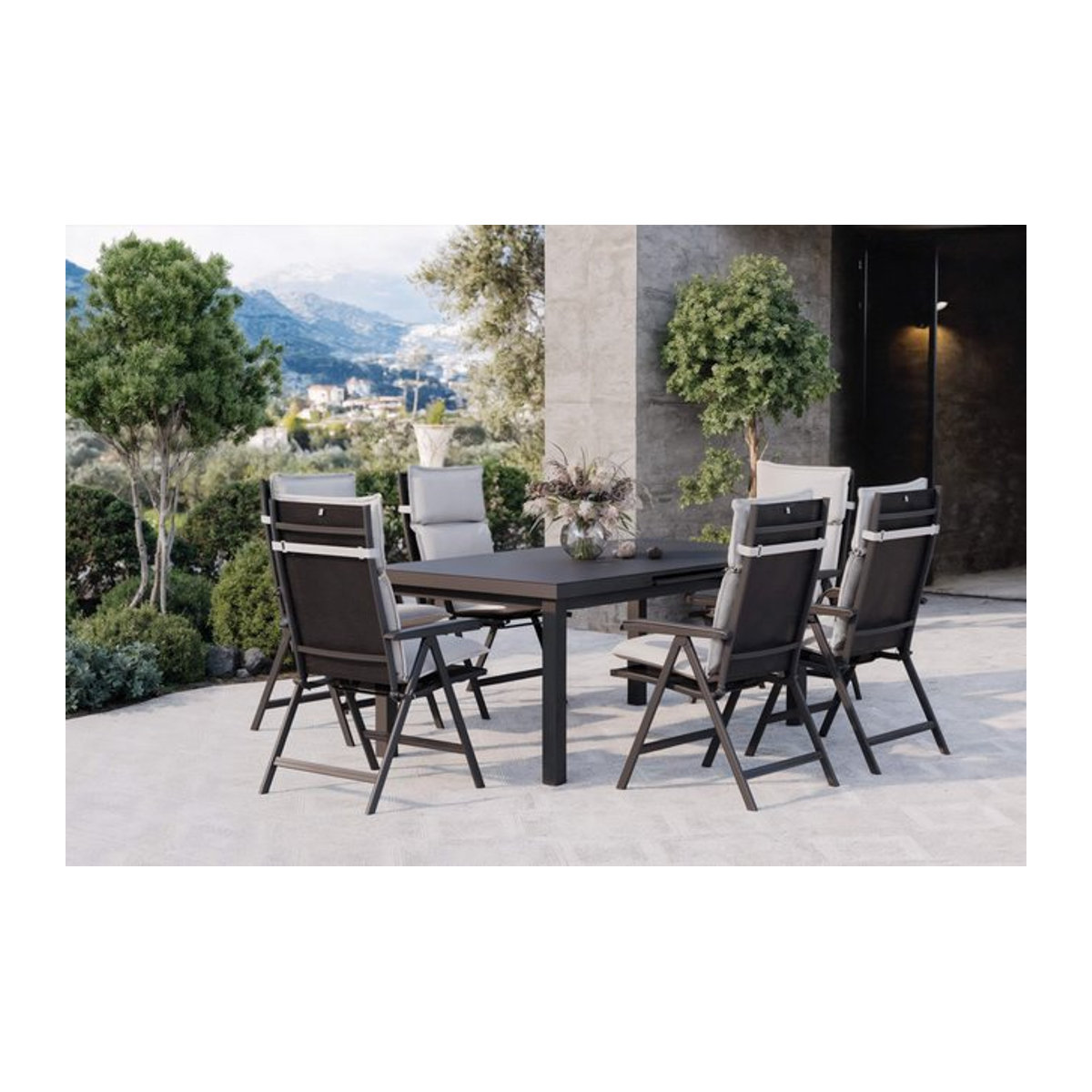 Kettler Garten-Essgruppe aus Aluminium, Glas und Textilene in Anthrazit und Natur, ausziehbar und klappbar, B/T: 180/240 x 100 cm - Bild 1