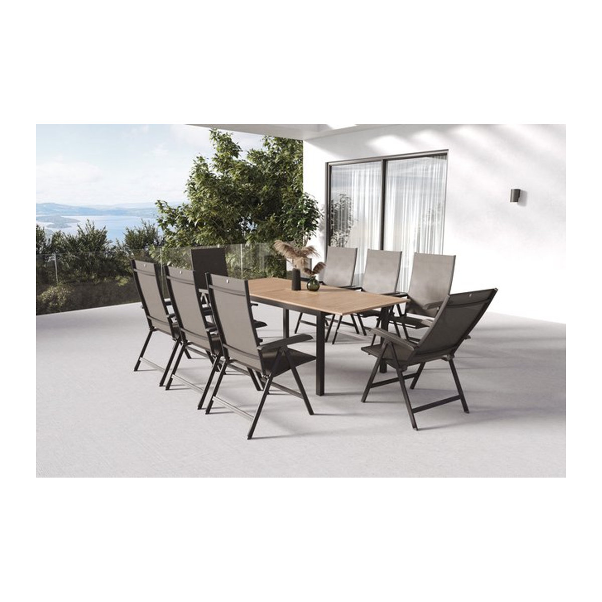 Kettler Garten-Essgruppe aus Aluminium und Teak mit 8 Sesseln in Anthrazit und Natur - Bild 1